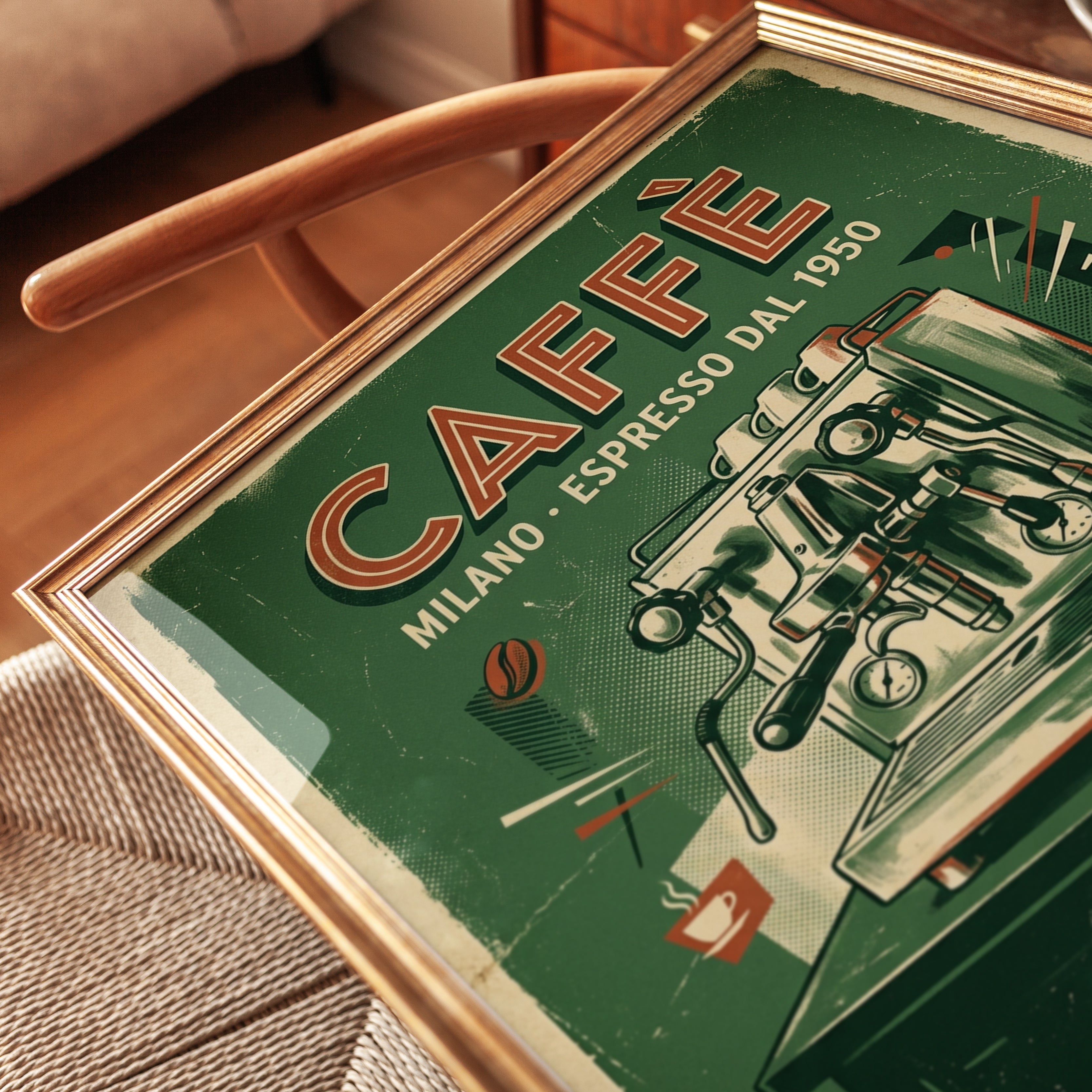 Vintage Espresso Machine Poster — Retro Italian Café Art - detail