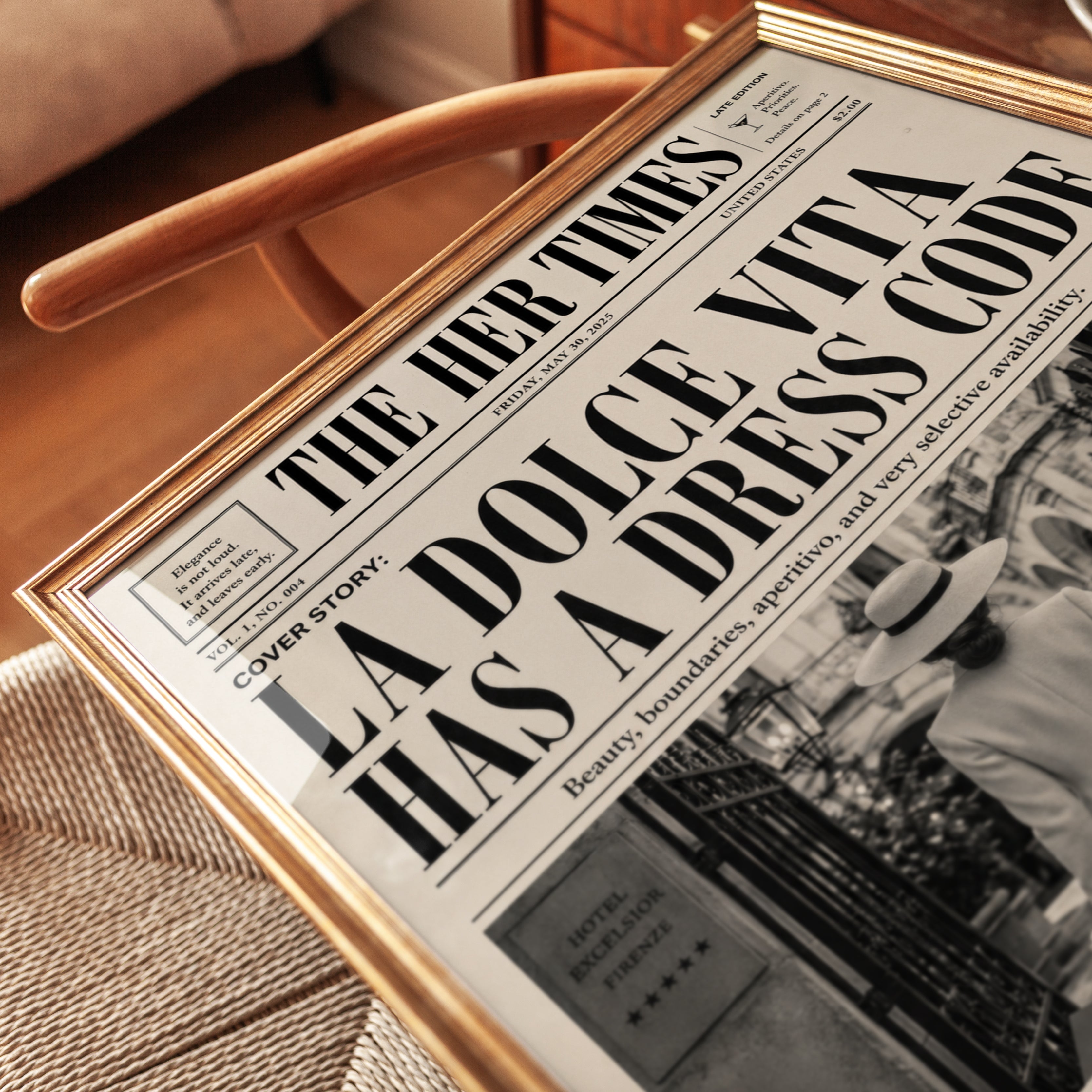 La Dolce Vita Newspaper Print: Vintage Florence Fashion Art - detail