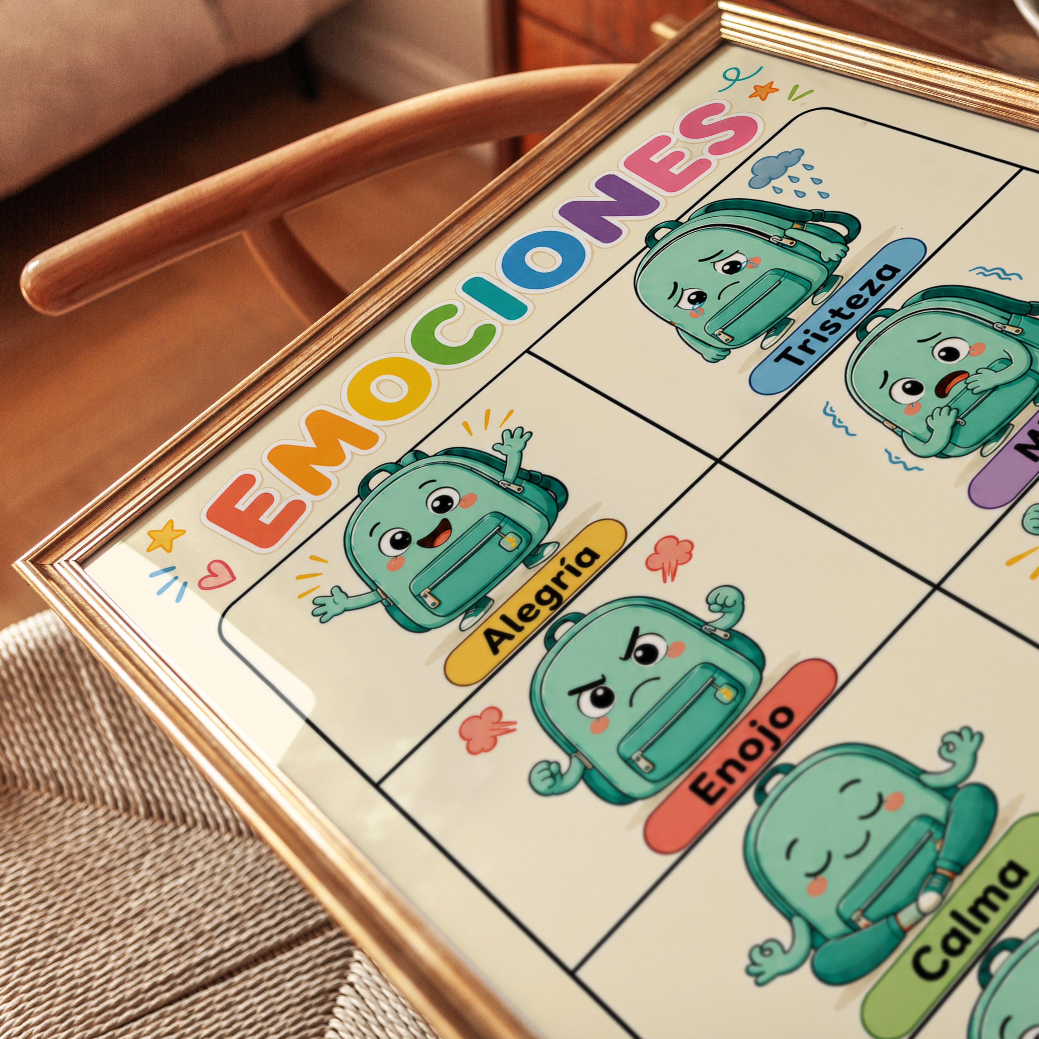 Spanish Emotions Chart Print: Colorful Kids Poster for Learning - detail