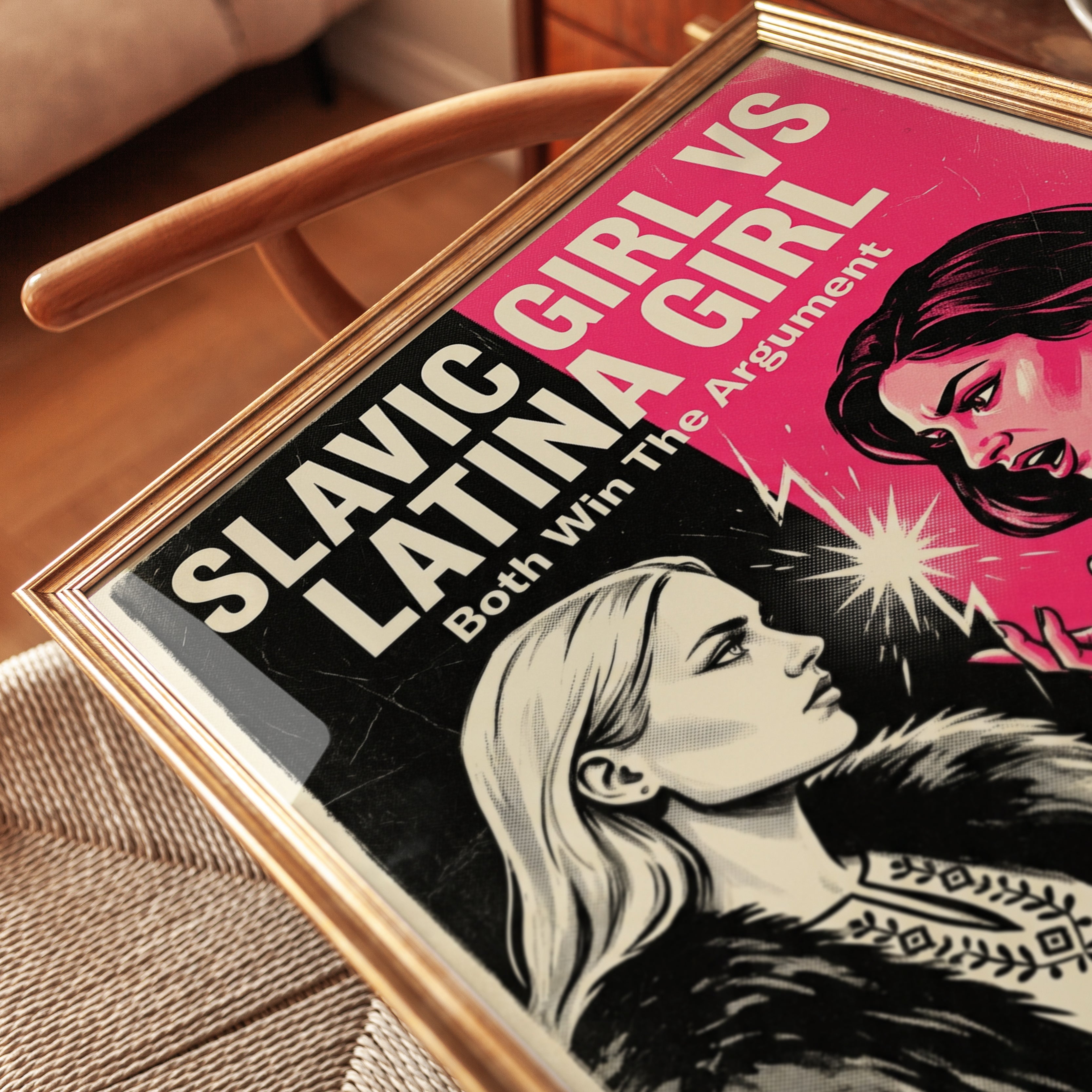 Retro Pop Art Poster: Dual Portrait in Pink and Black - detail