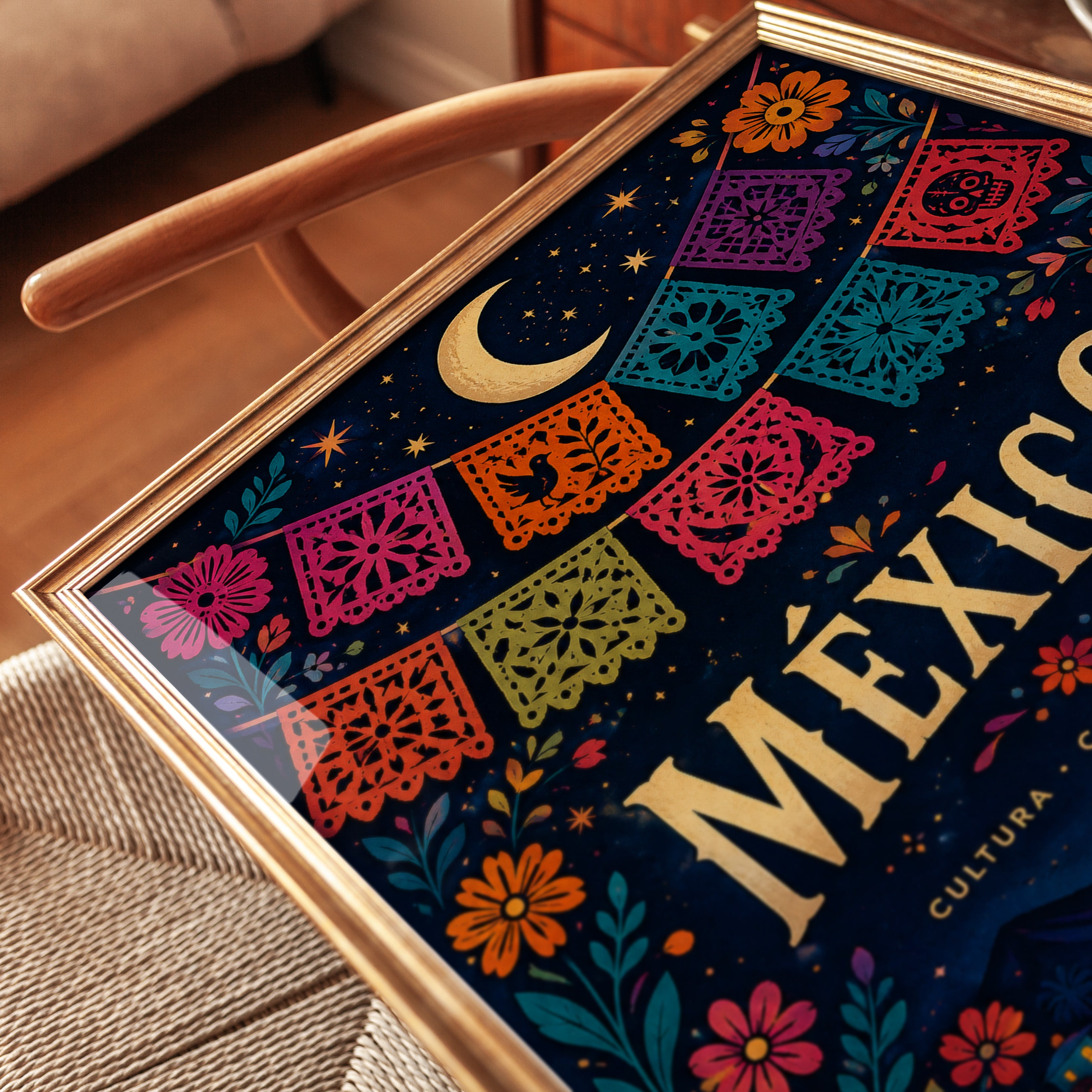 Mexico Travel Poster – Colorful Folk Art Print - detail