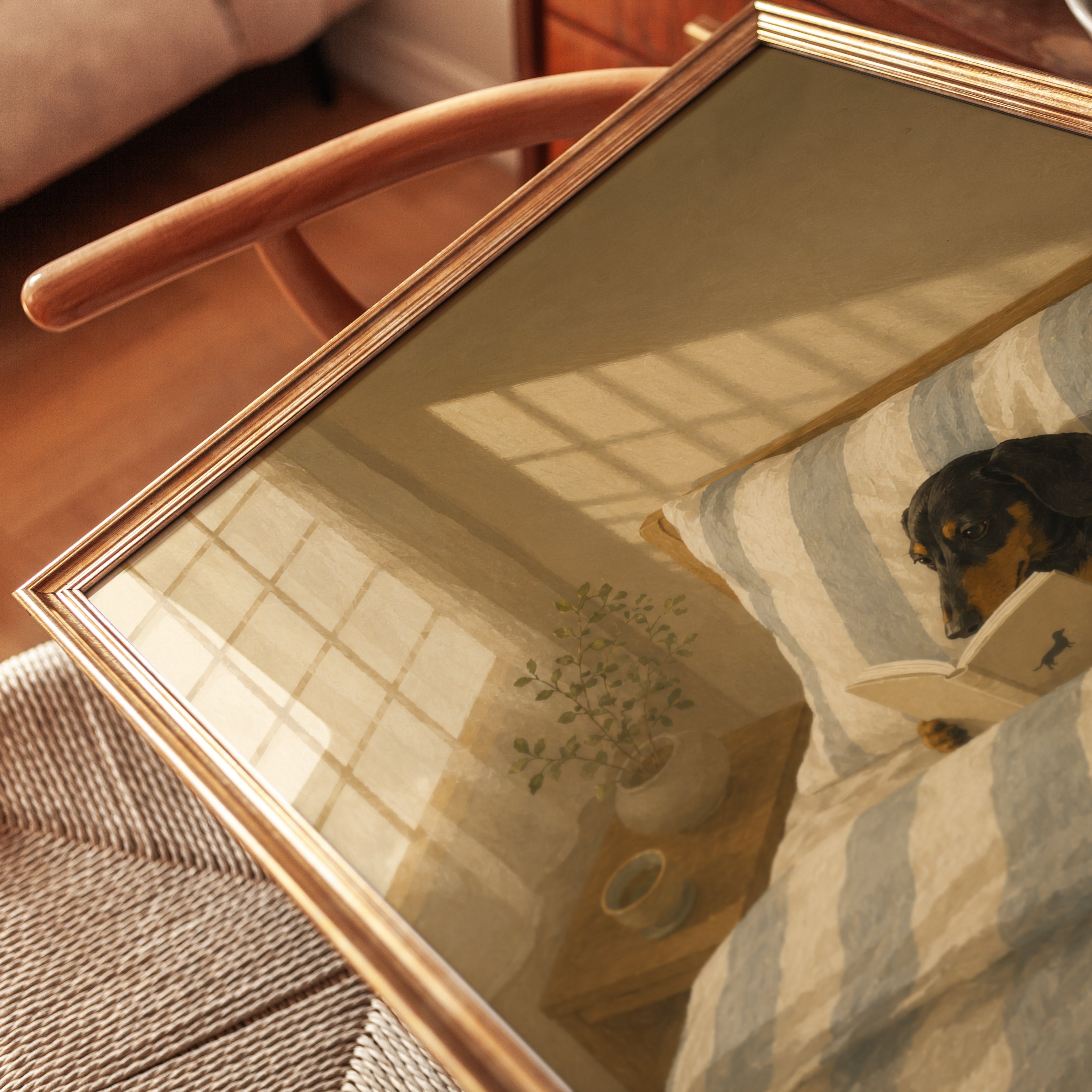 Dachshund Reading Wall Art – Dog Bedroom Decor - detail