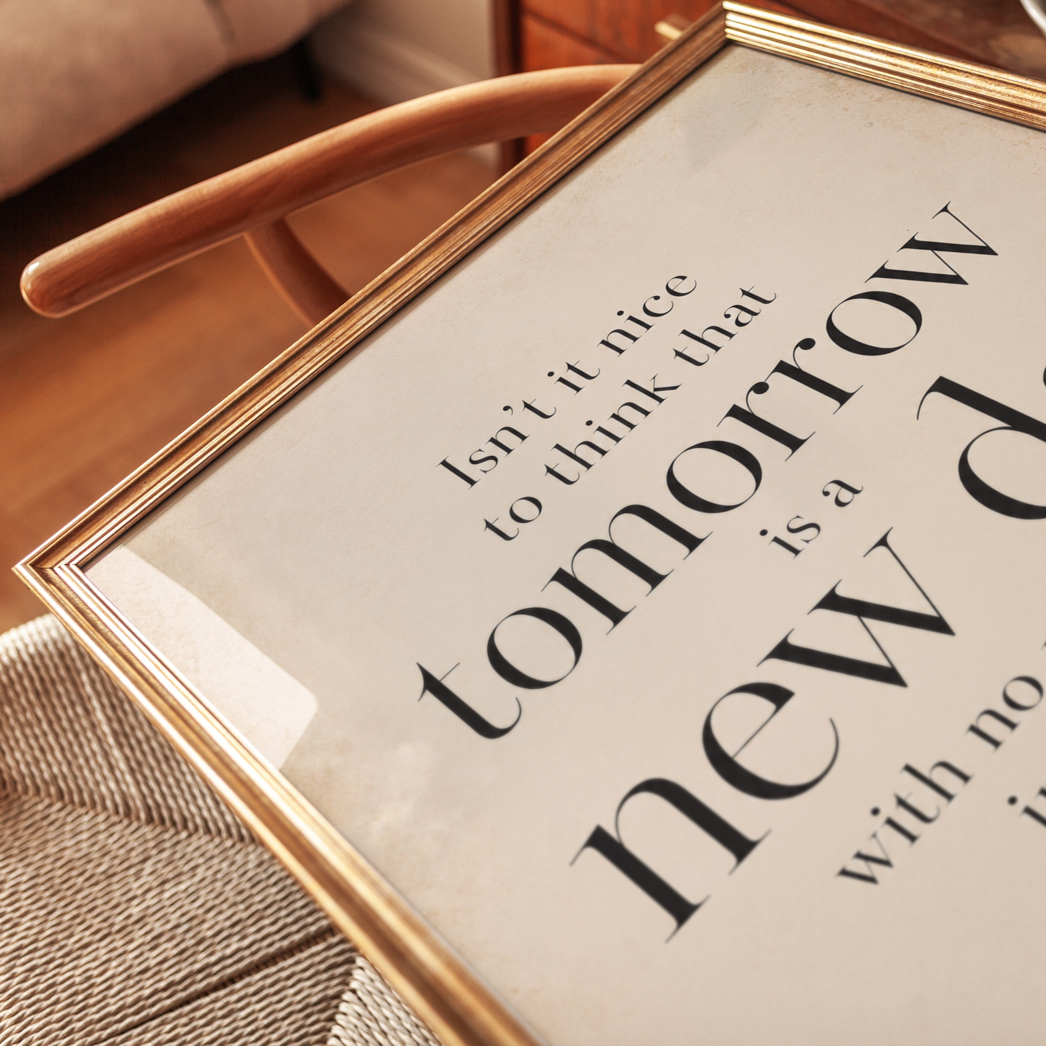 Tomorrow Is A New Day Quote Print: Vintage Beige Typography Art - detail