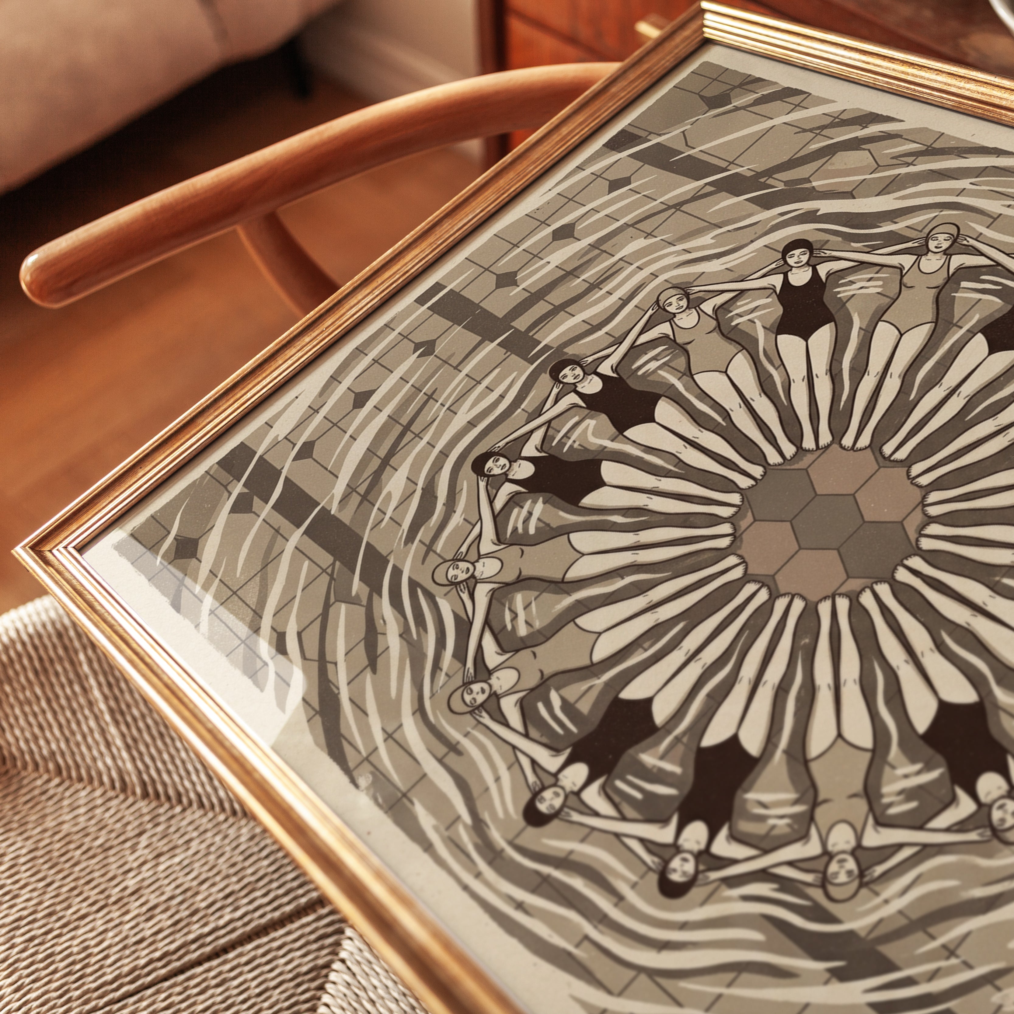 Art Deco Swimmers Print — Synchronized Swimming Mandala - detail
