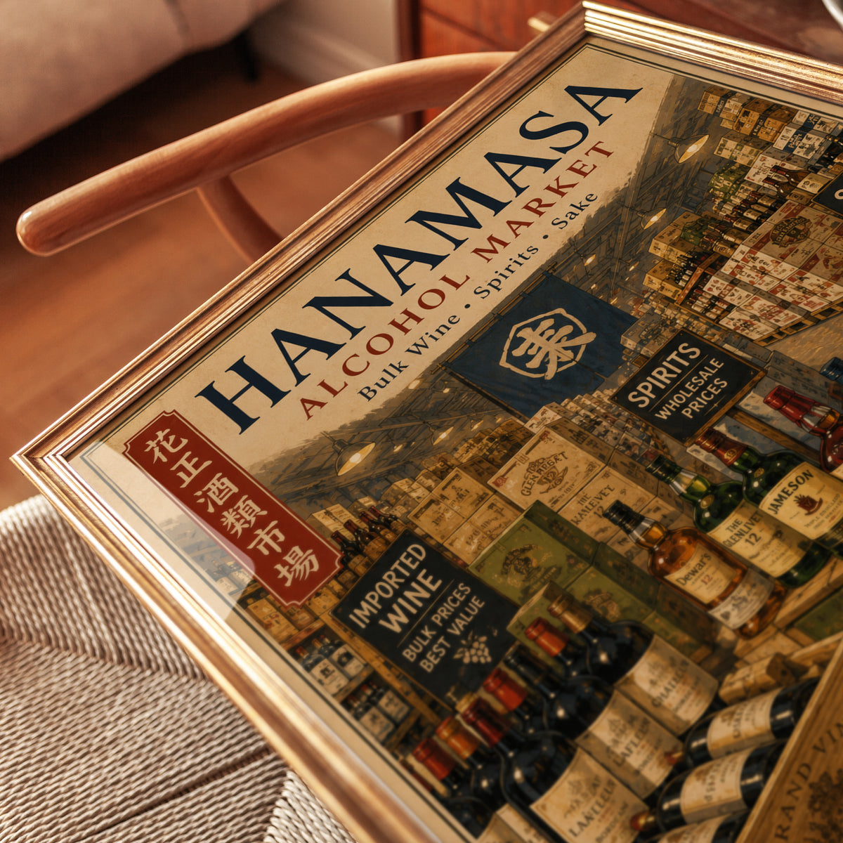 Hanamasa Alcohol Market Wall Art: Vintage Japanese Storefront - detail