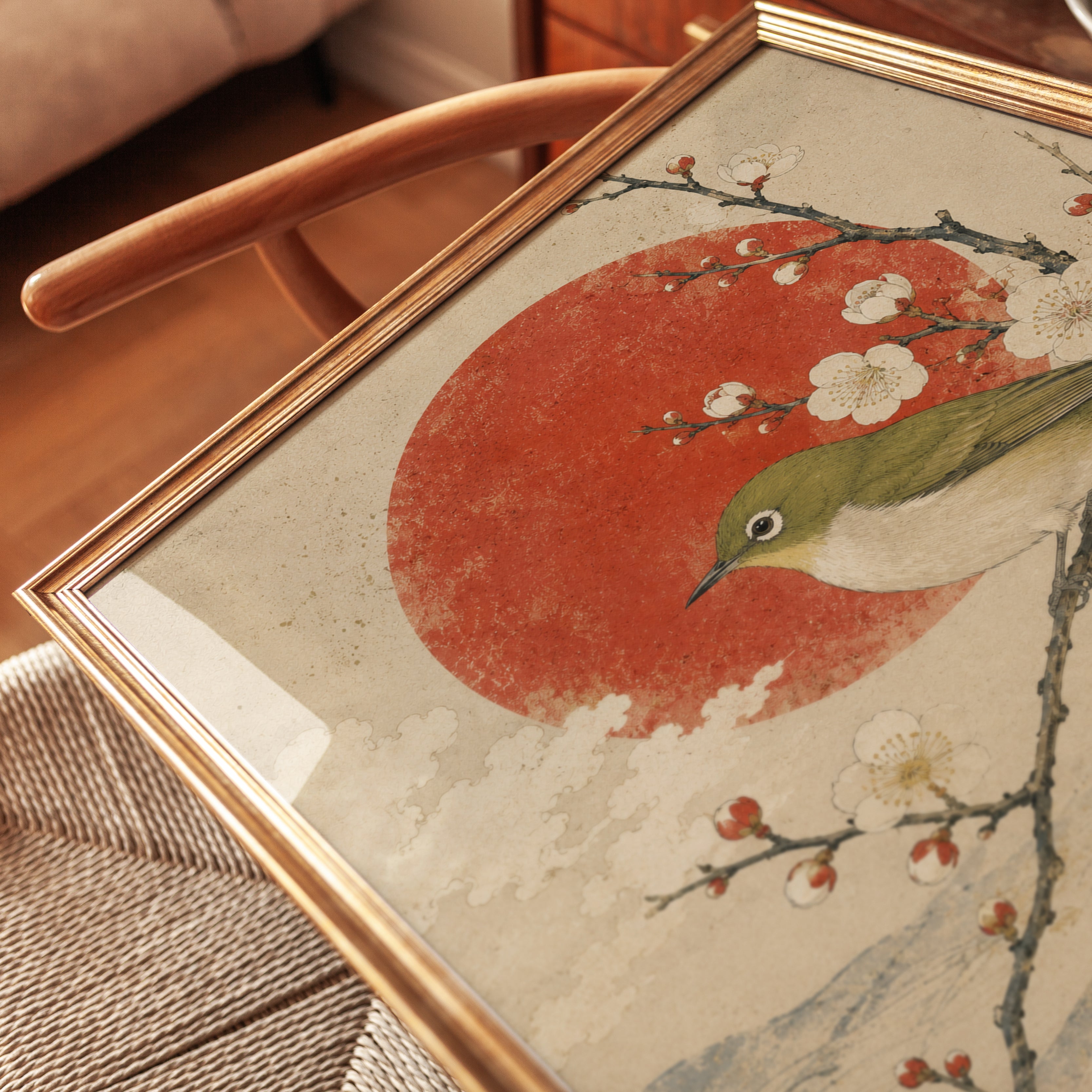 Japanese Bird and Plum Blossom Print - detail