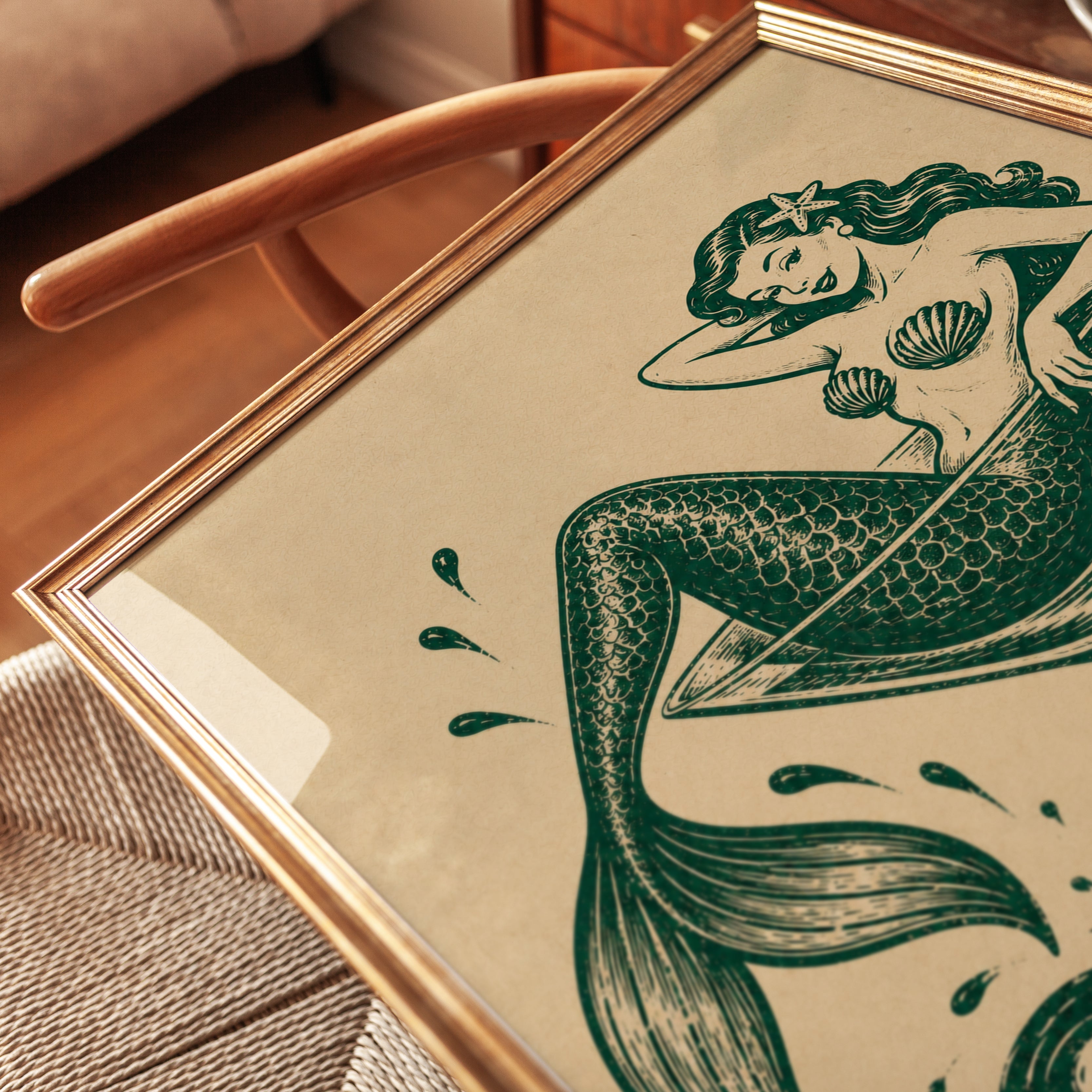 Mermaid Cocktail Print – Retro Bar Wall Art - detail