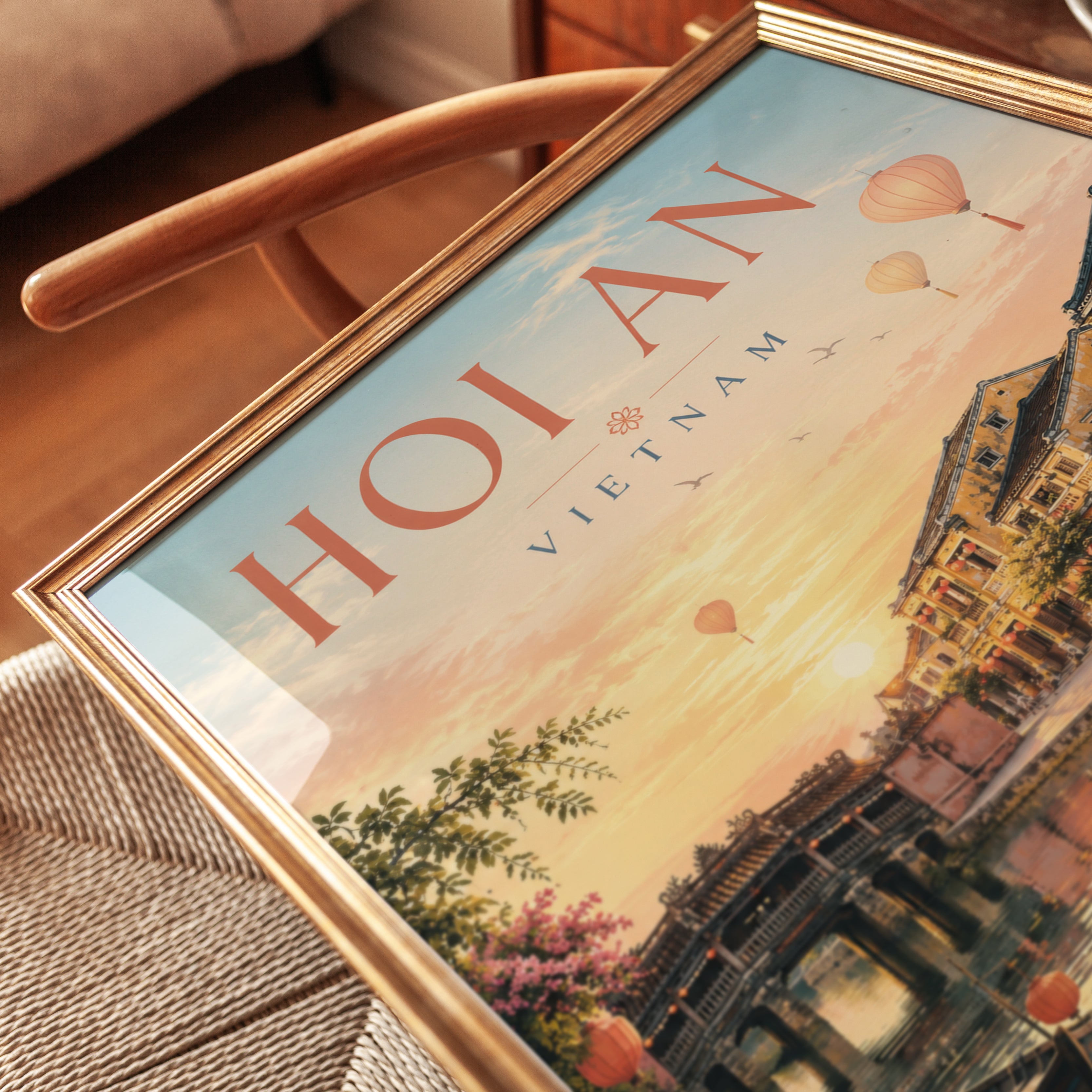Hoi An Vietnam Travel Poster: Sunset Over Ancient Town Canals - detail