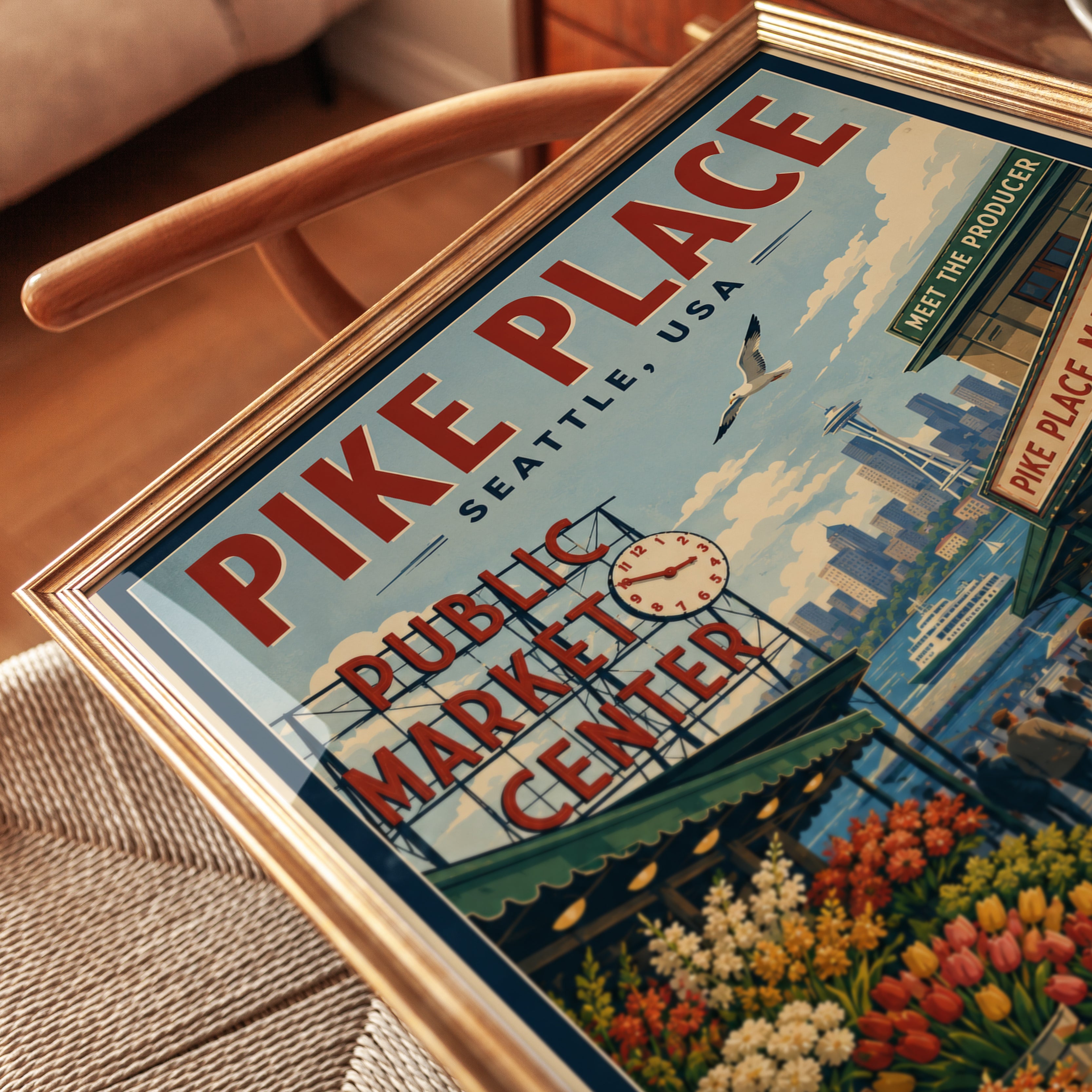 Pike Place Market Poster — Vintage Seattle Travel Print - detail