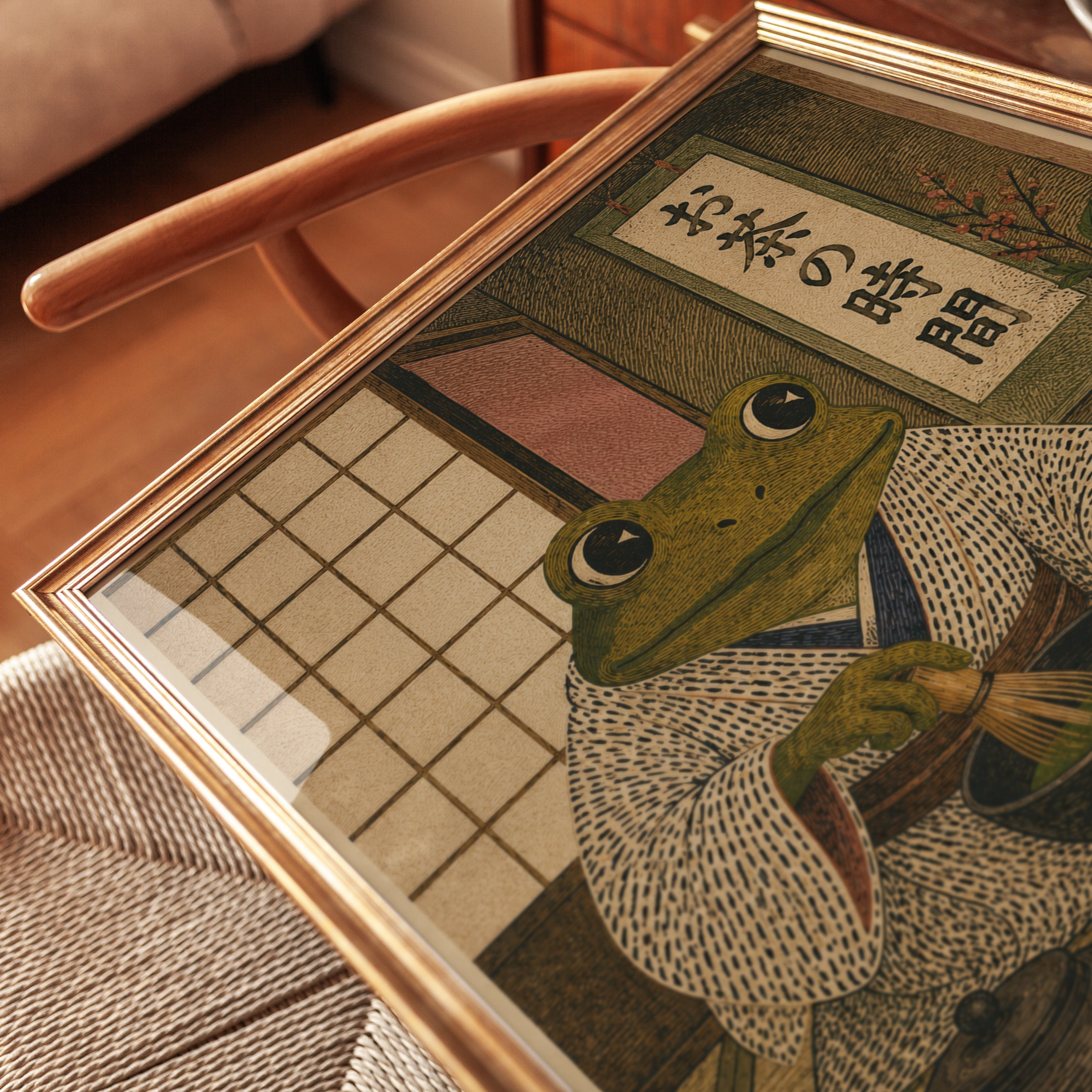Frog Tea Ceremony Print – Vintage Japanese Decor - detail