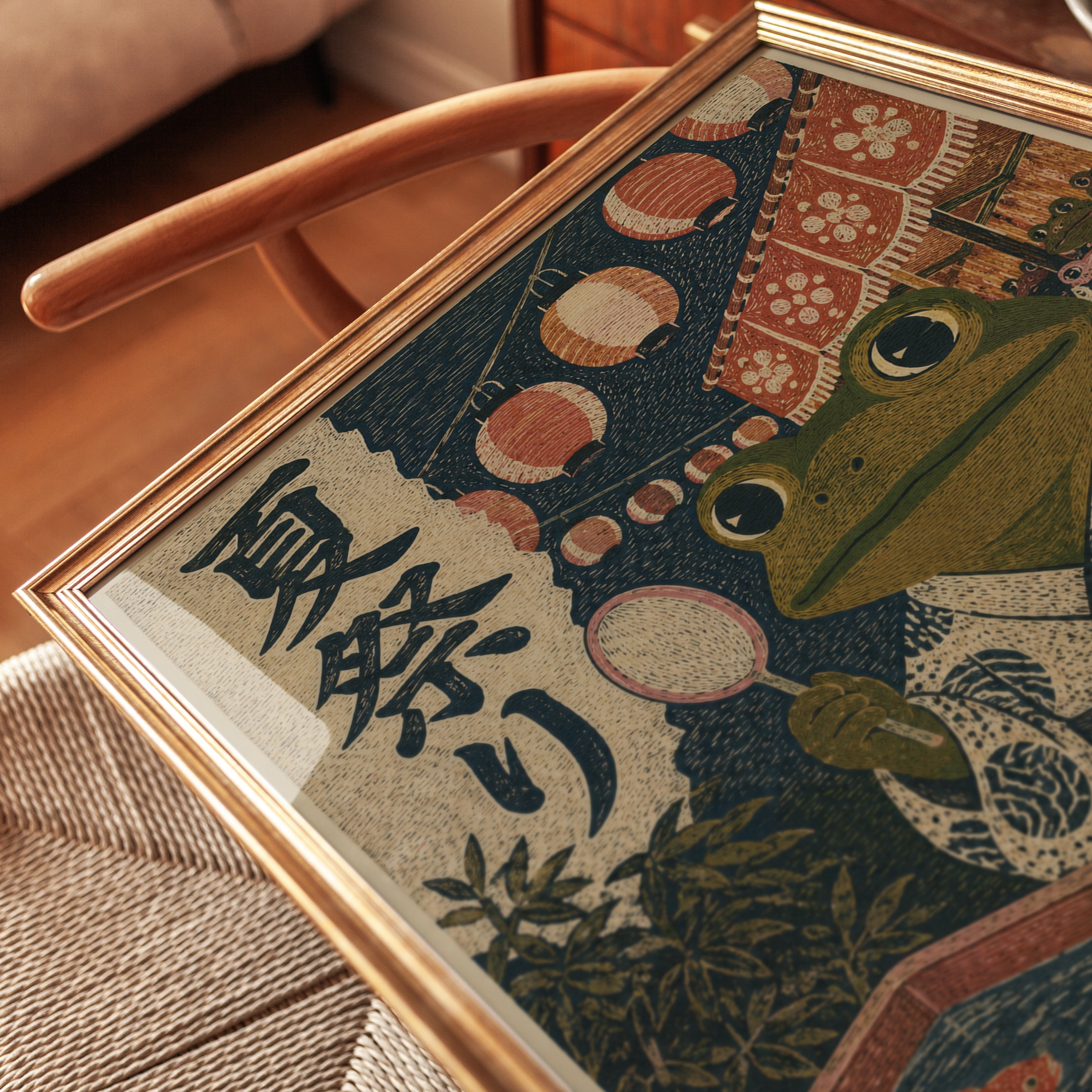 Japanese Frog Festival Print – Asian Wall Art - detail