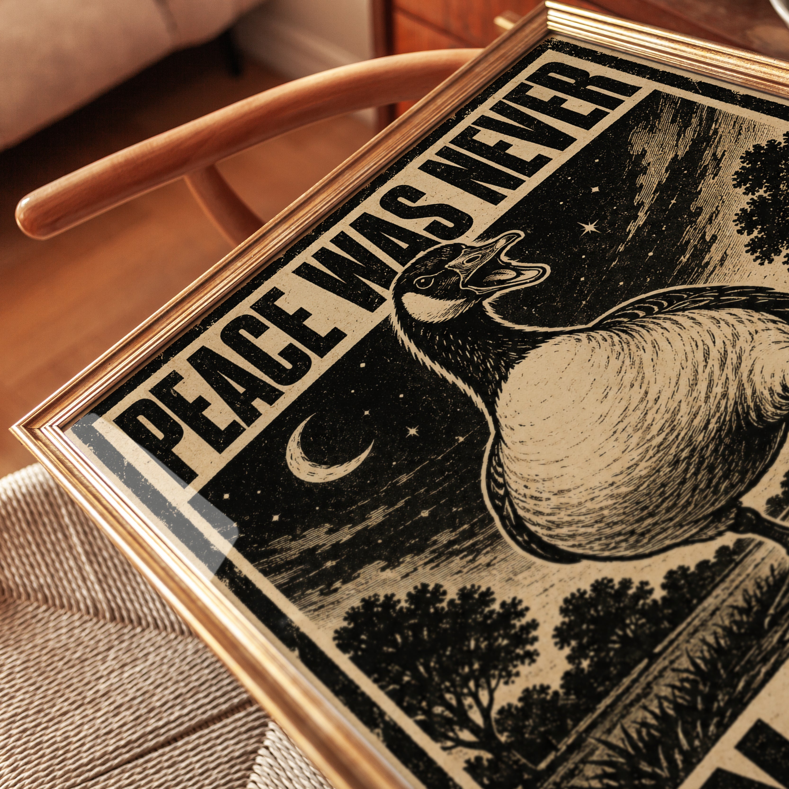 Goose Propaganda Print: Vintage 'Peace Was Never An Option' - detail