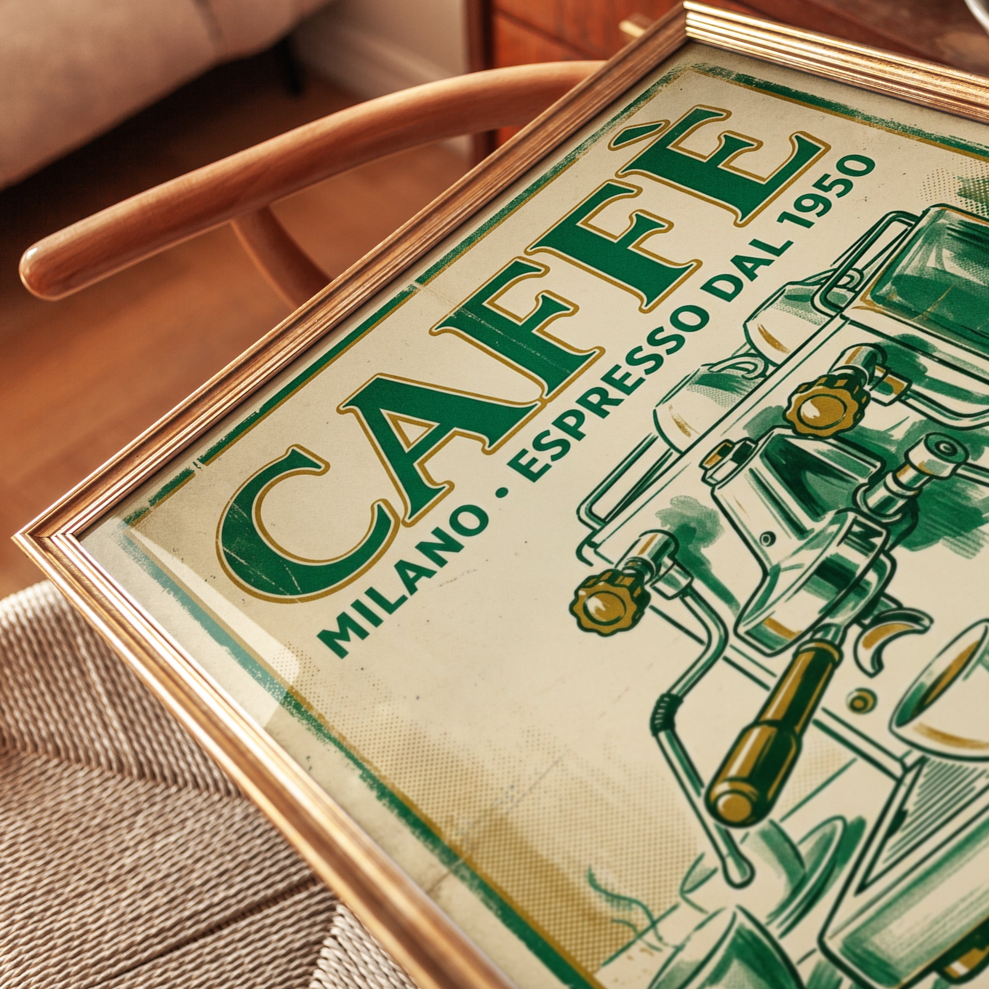 Vintage Espresso Machine Print — Retro Italian Coffee Poster - detail