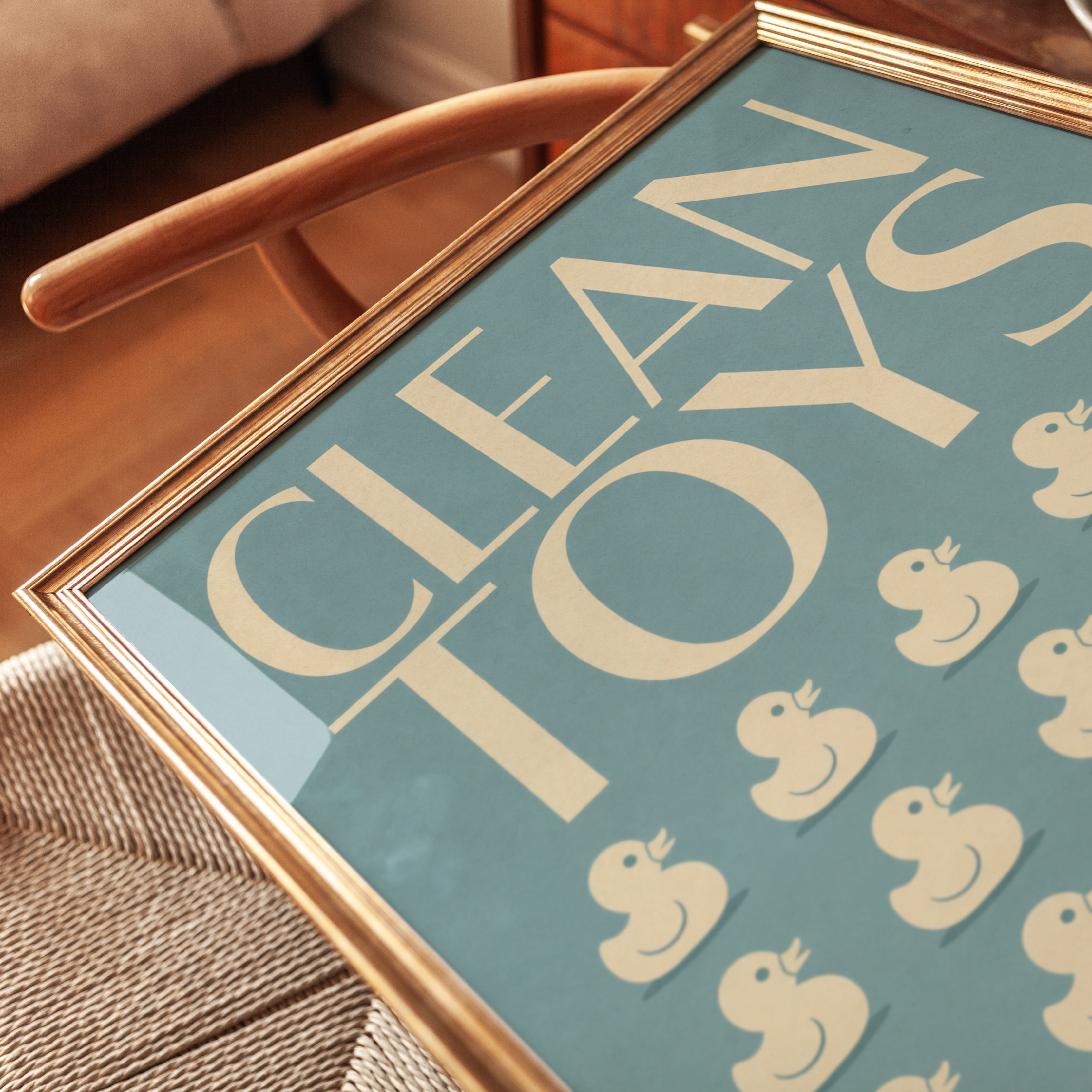 Clean Toys Bathroom Print: Retro Duck Illustration (Kids Room Art) - detail