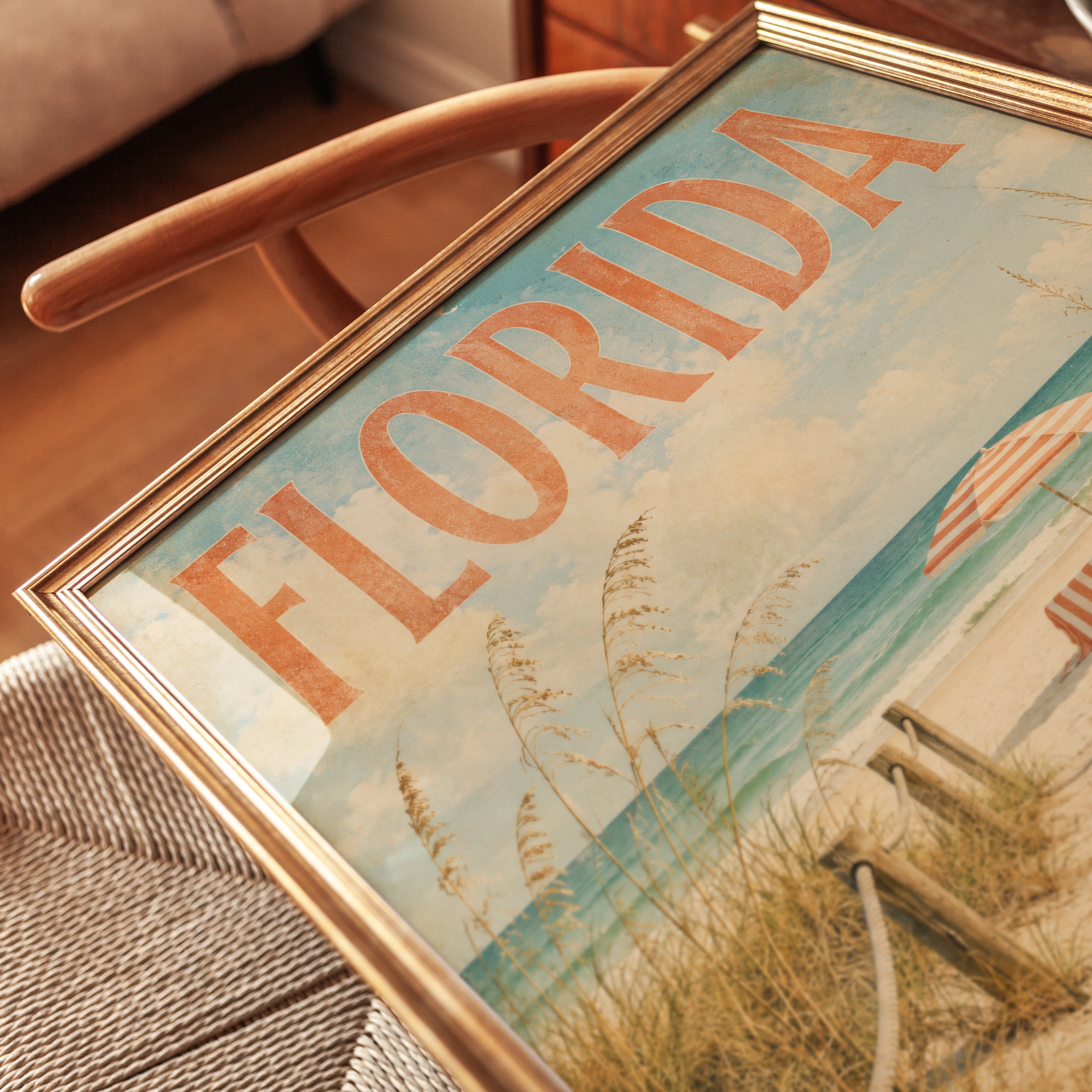 Florida Beach Wall Art: Vintage Coastal Travel Poster Print - detail