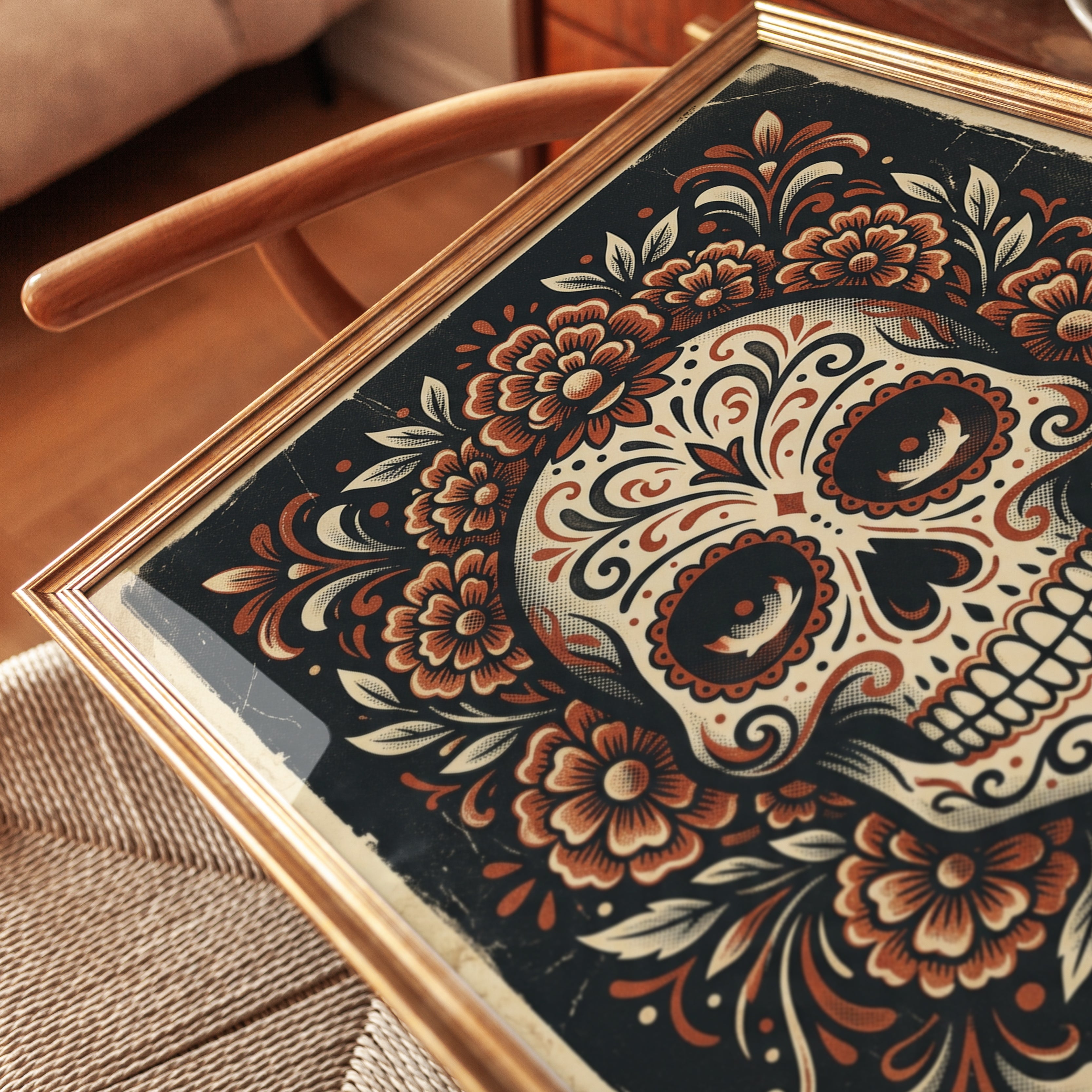 Día de Muertos Sugar Skull Print — Mexican Folk Art - detail