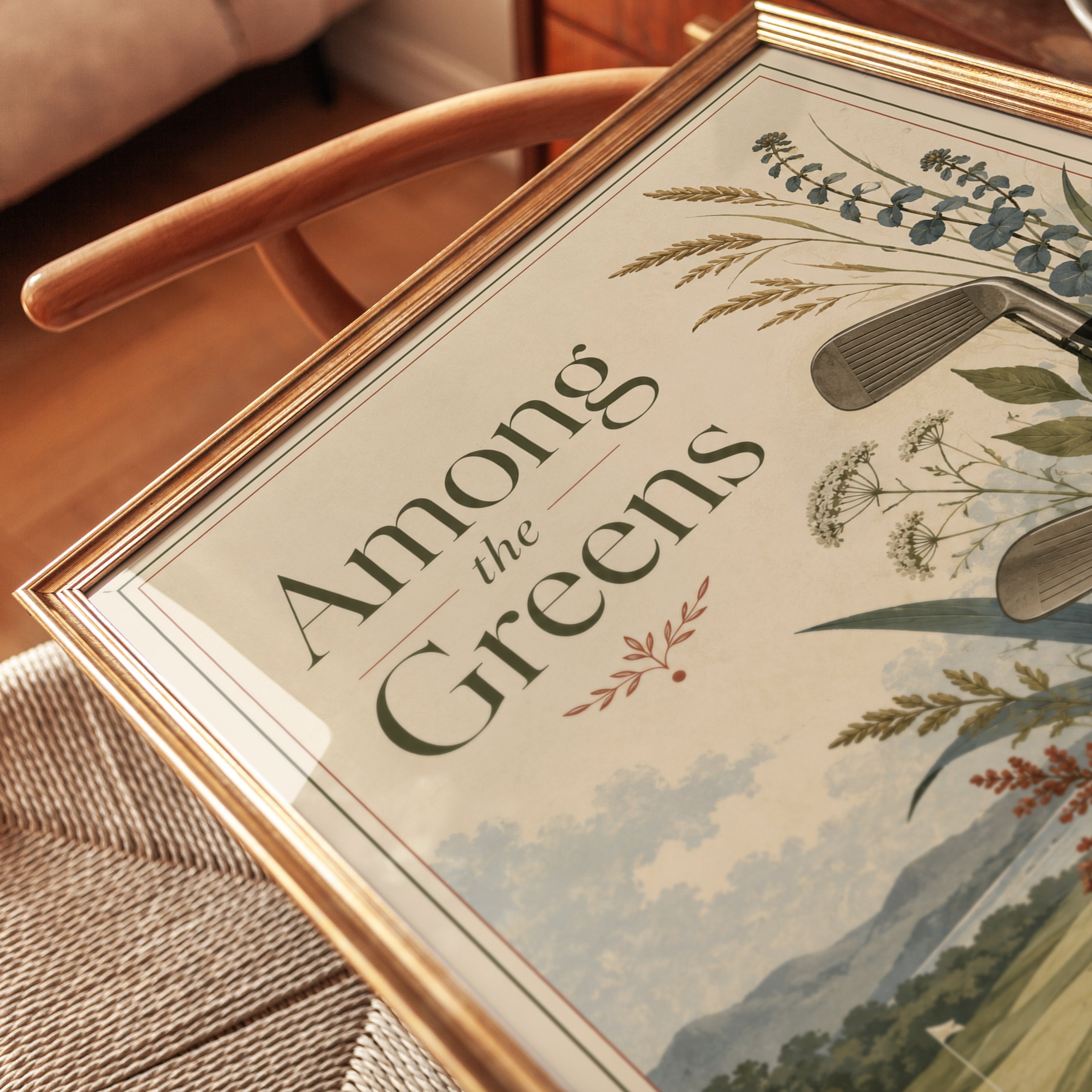 Among the Greens Golf Poster: Vintage Botanical Sports Art - detail