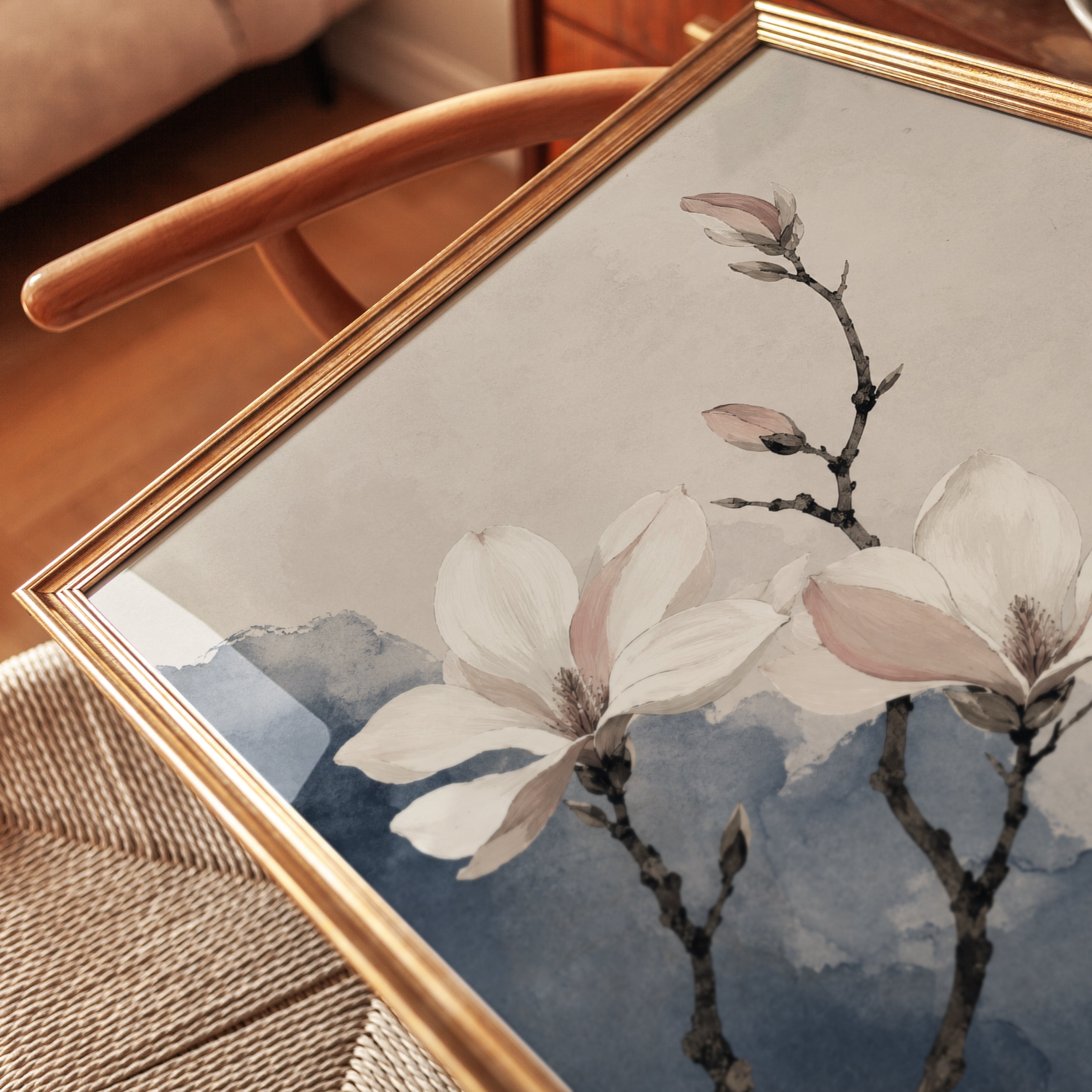 Magnolia Wall Art – Watercolor Floral Print - detail