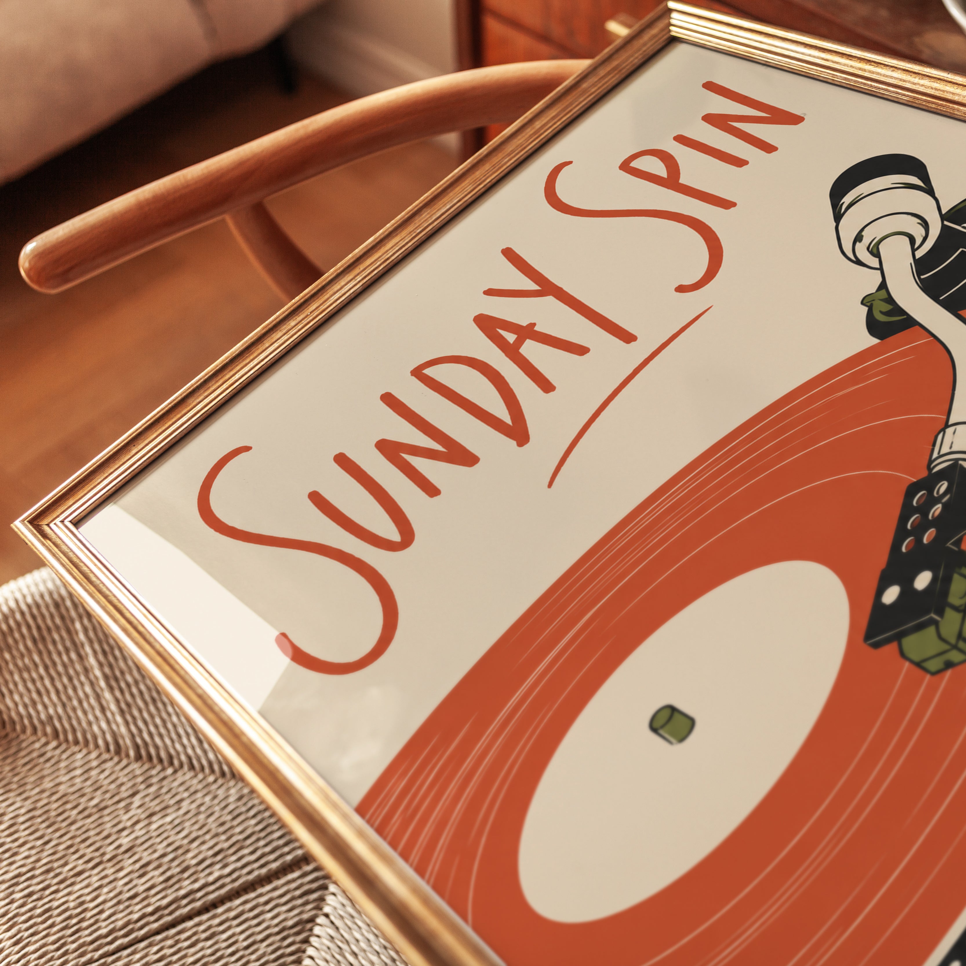 Vinyl Record Player Art: Mid-Century Retro Style - detail