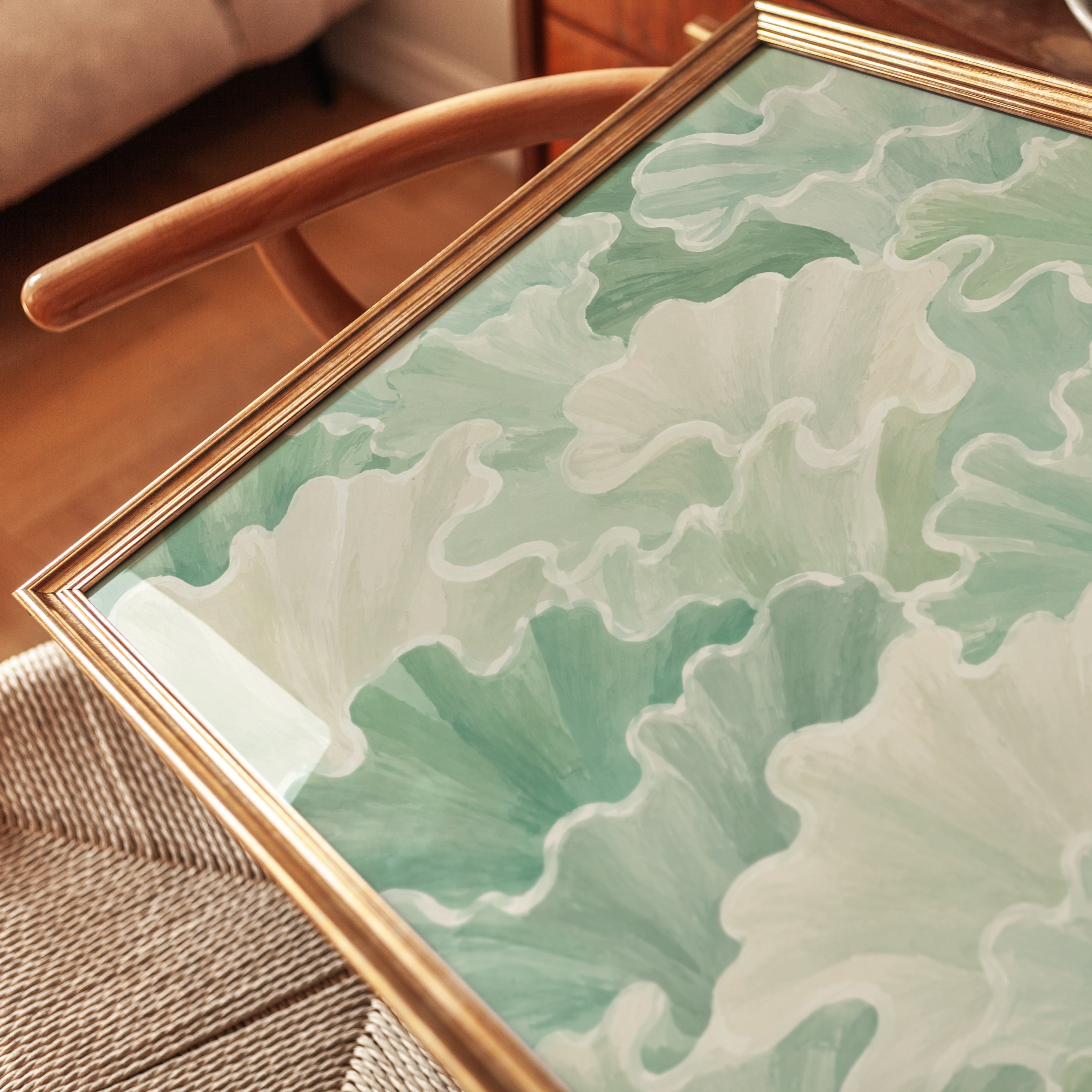 Sage Green Botanical Print – Kale Leaf Wall Art - detail