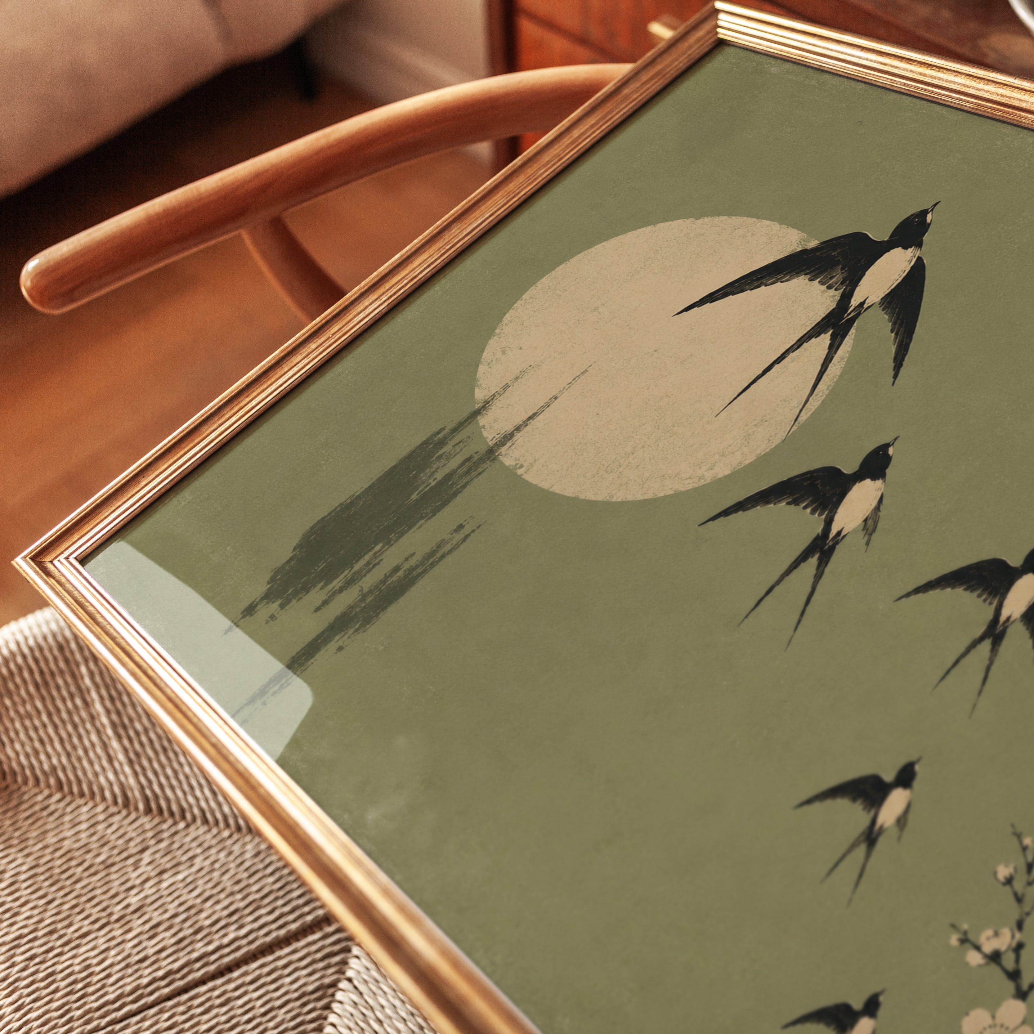 Japanese Swallows Art Print - detail