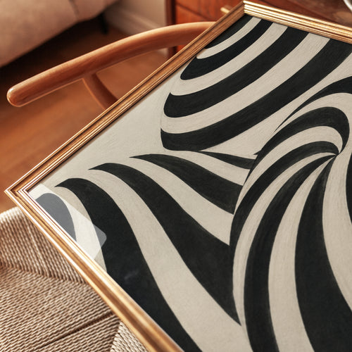Abstract Curved Stripes Wall Art: Op Art Black And White Print - detail