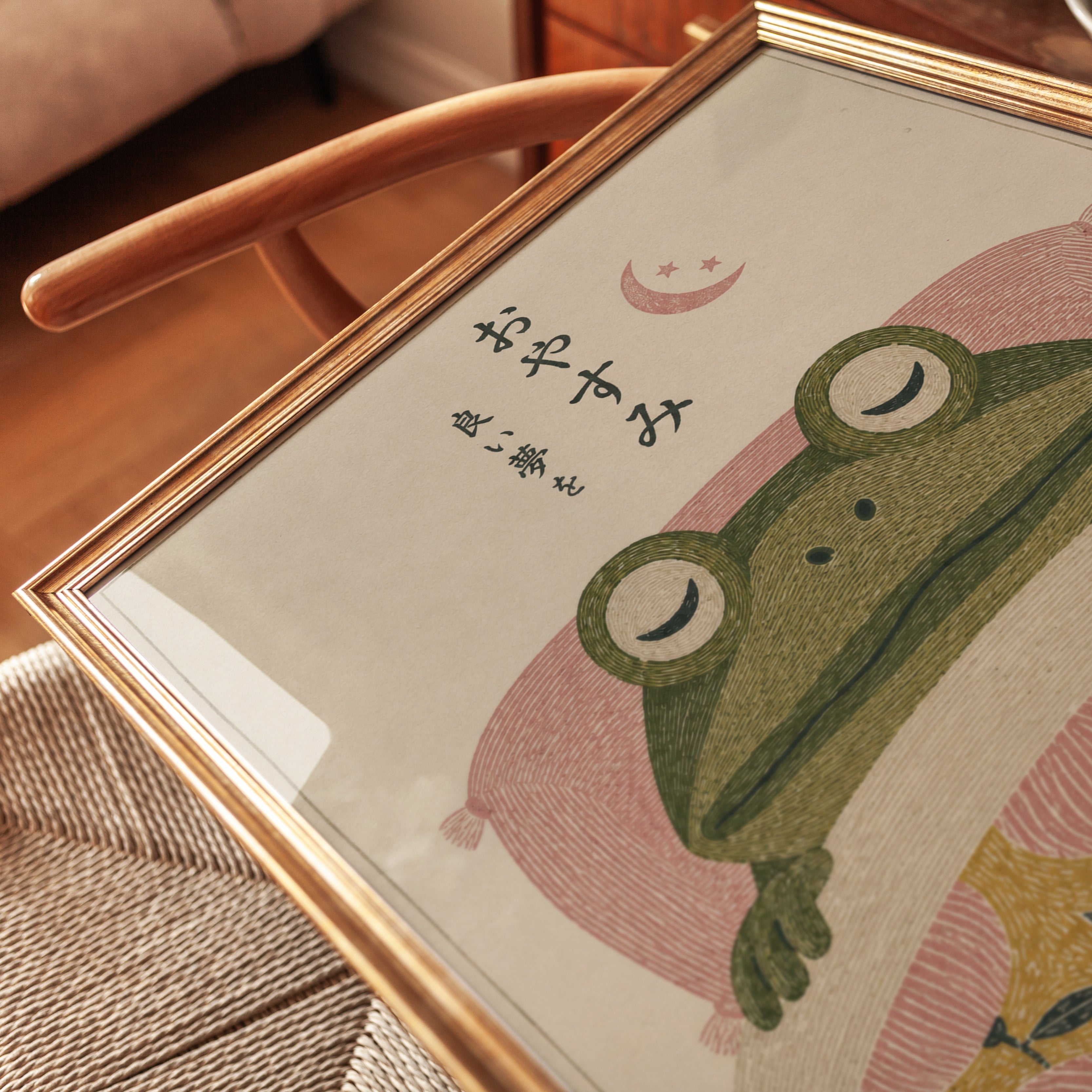 Japanese Frog Sleeping Print - detail