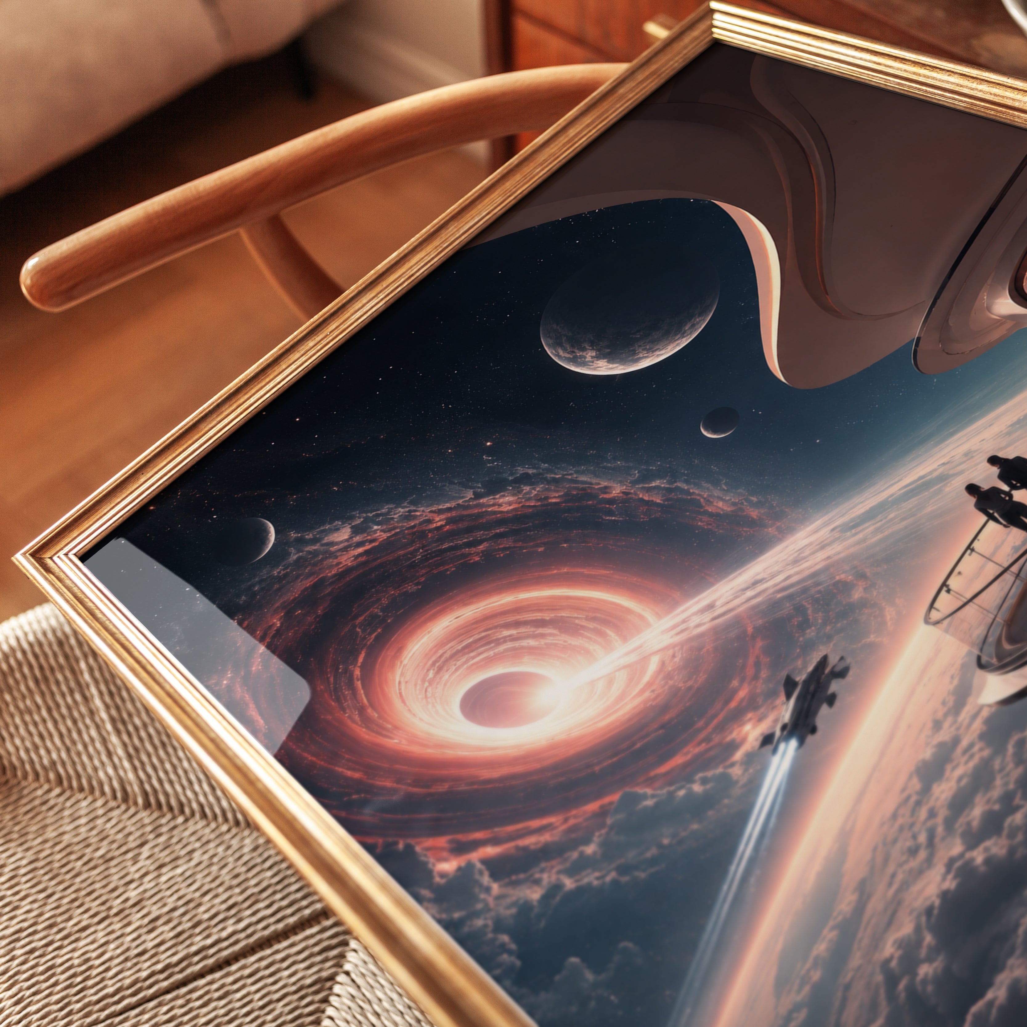 Futuristic Space Observatory Art Print: Spiral Galaxy View - detail