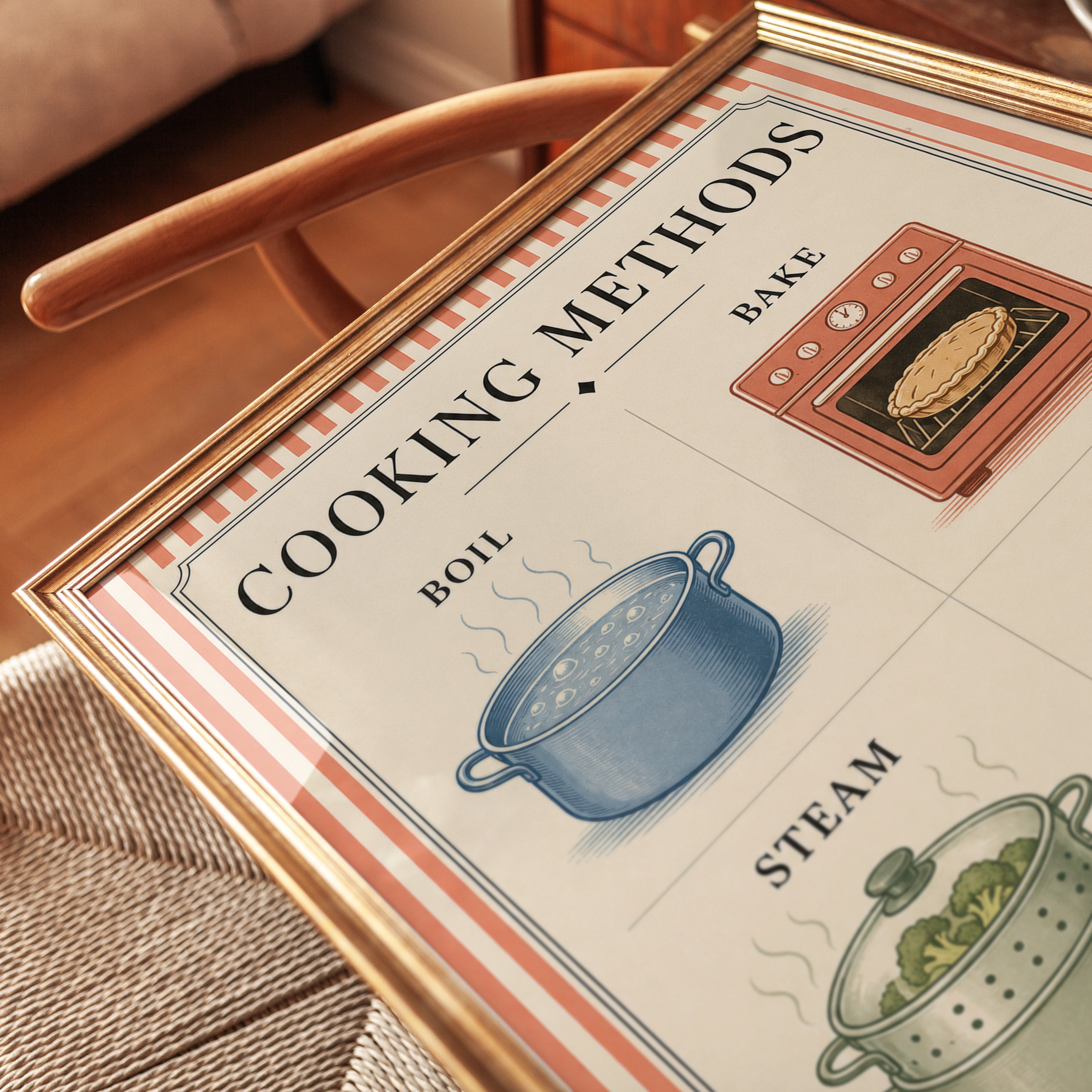 Cooking Methods Poster: Vintage Kitchen Educational Art Print - detail