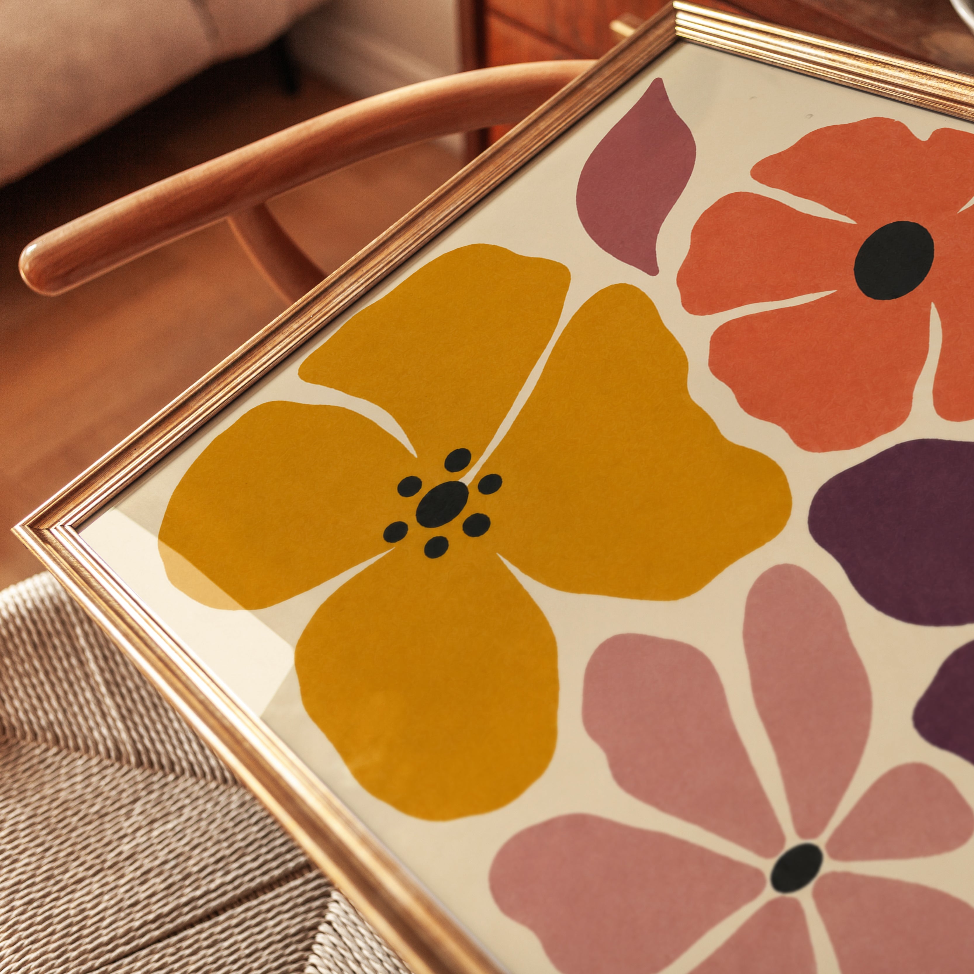 Retro Floral Wall Art – Mid Century Flower Print - detail