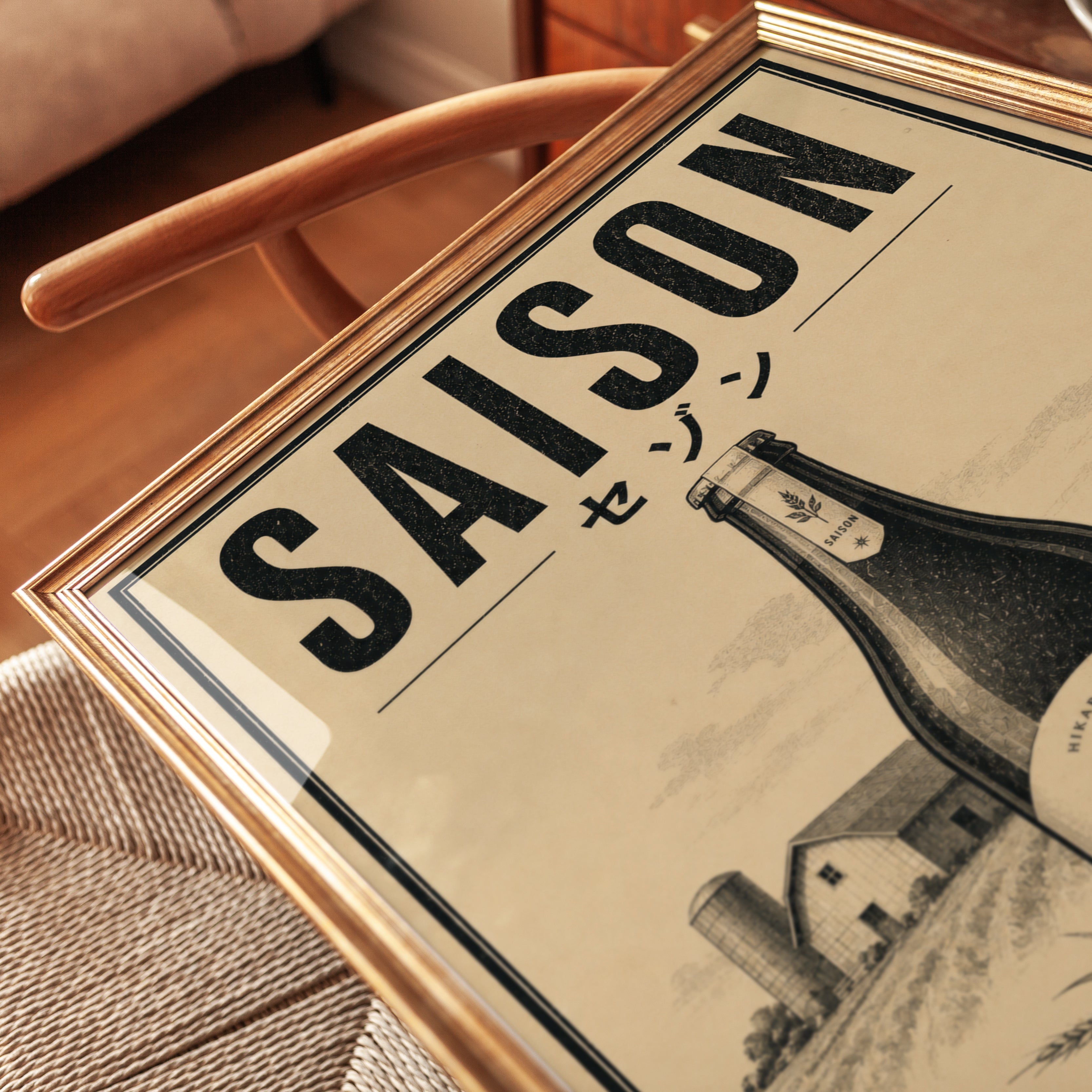 Saison Farmhouse Ale Poster: Vintage Japanese Beer Label Design - detail