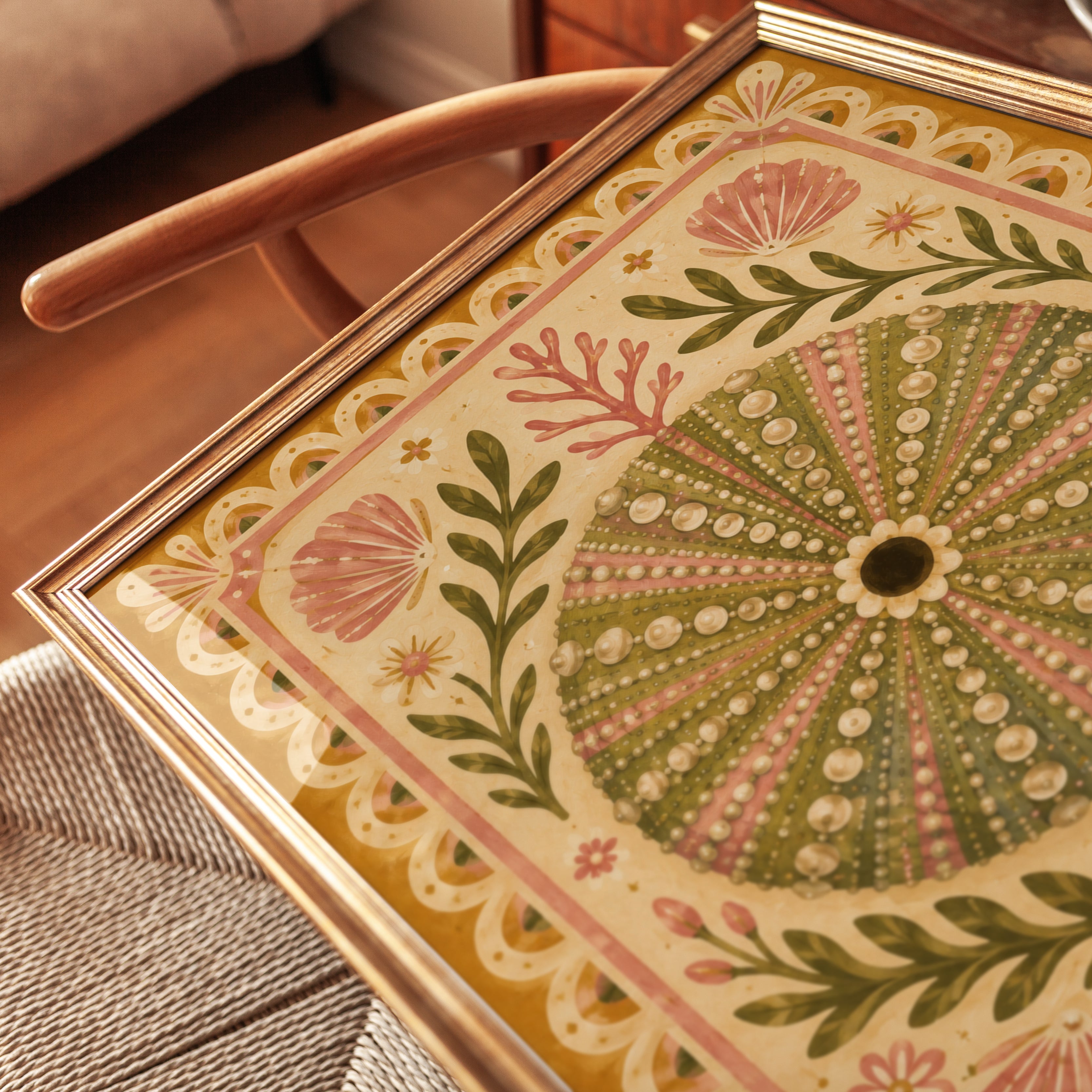 Folk Art Wall Art – Botanical Sea Urchin Print - detail