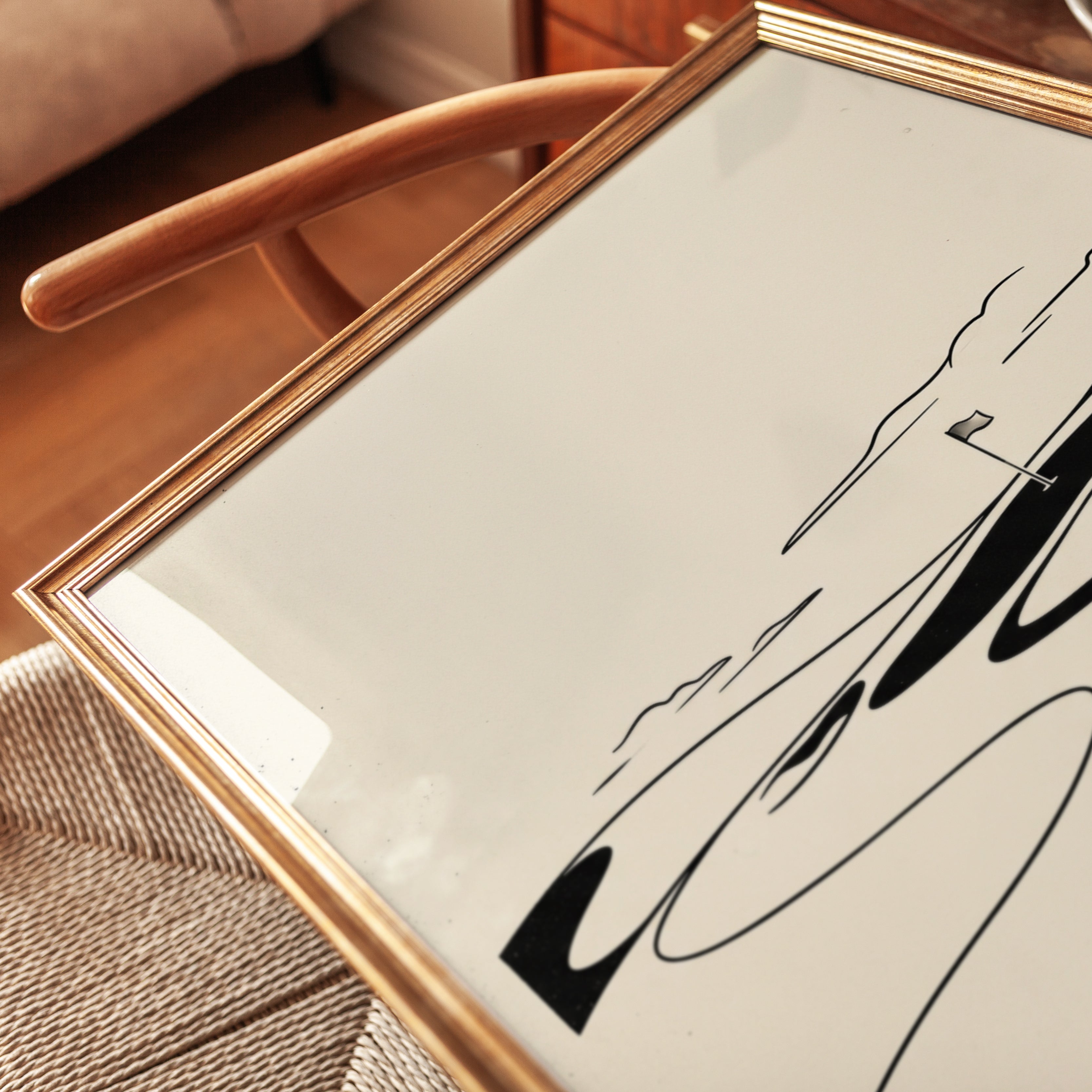 Minimalist Golf Course Art Print: Black and White Line Design - detail