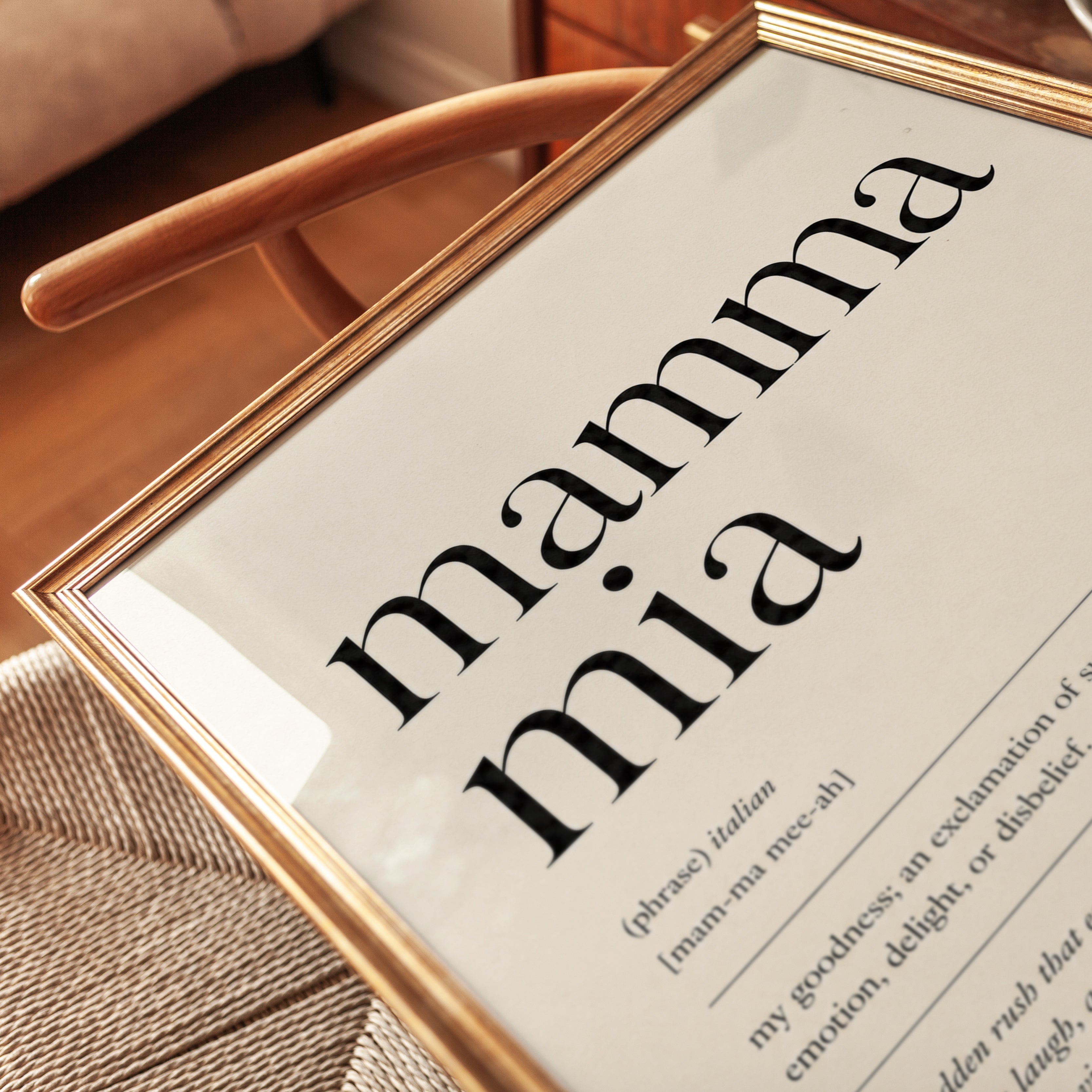 Italian Phrase Print: Mamma Mia Typography - detail
