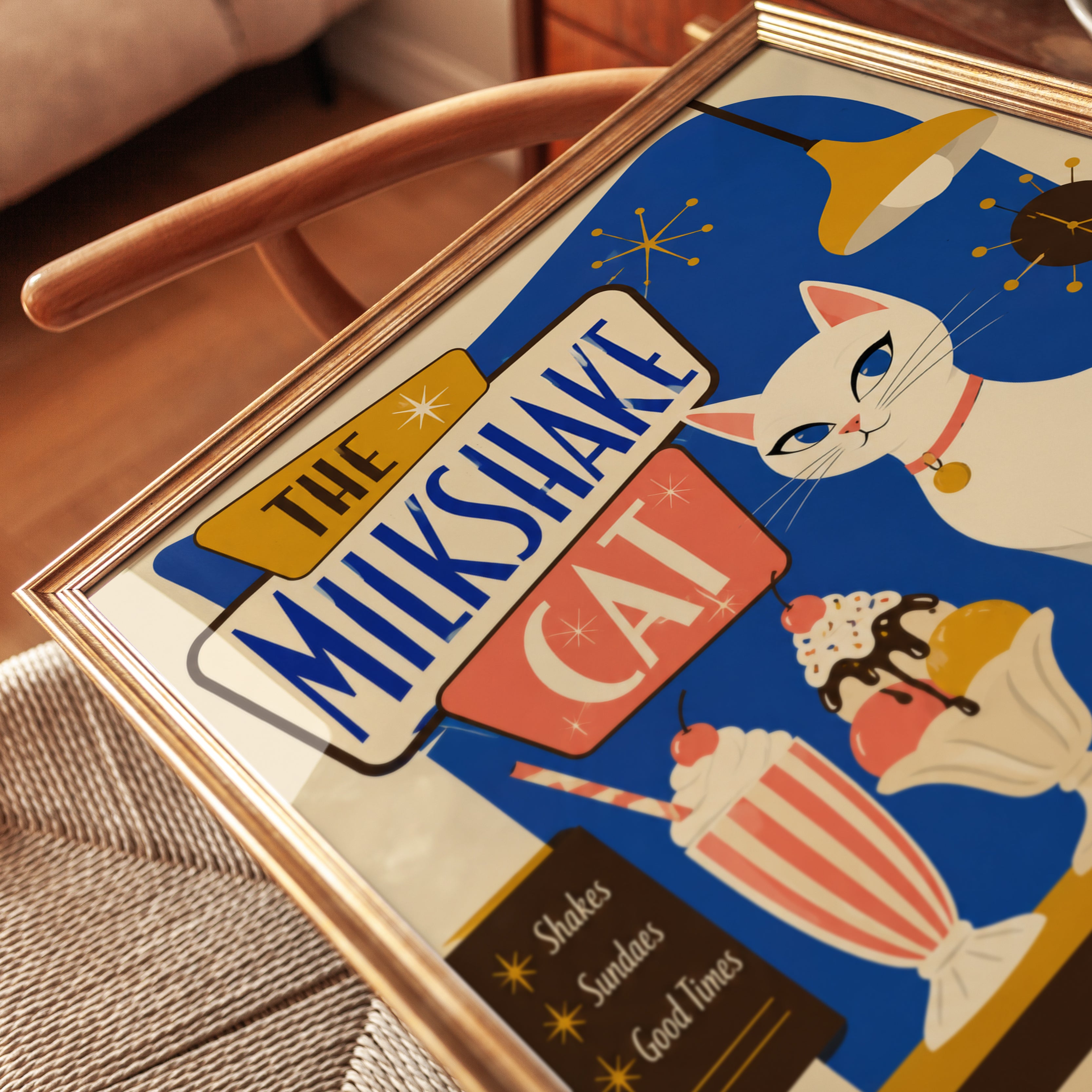 Retro Diner Wall Art – Mid Century Cat Print - detail