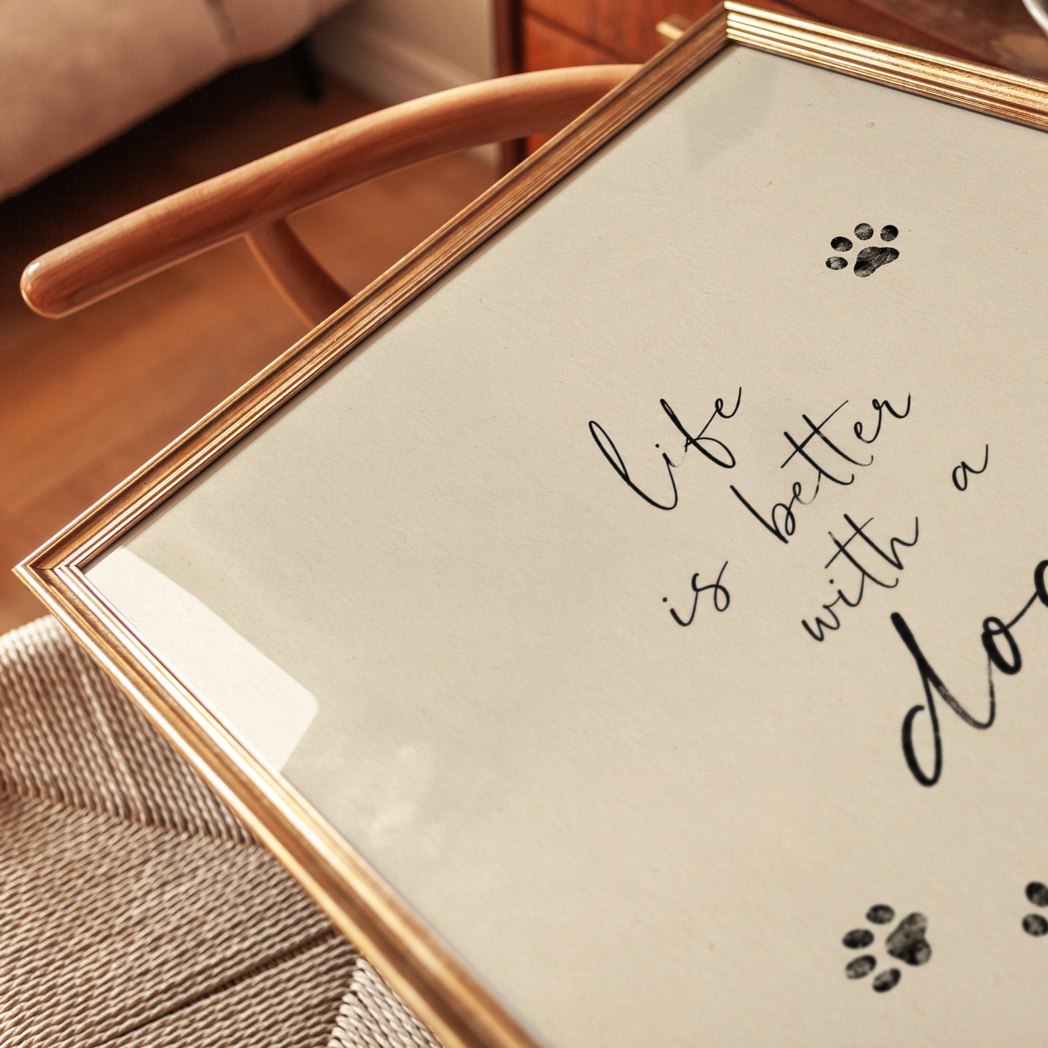 Life Is Better With A Dog Print: Minimalist Paw Typography Art - detail