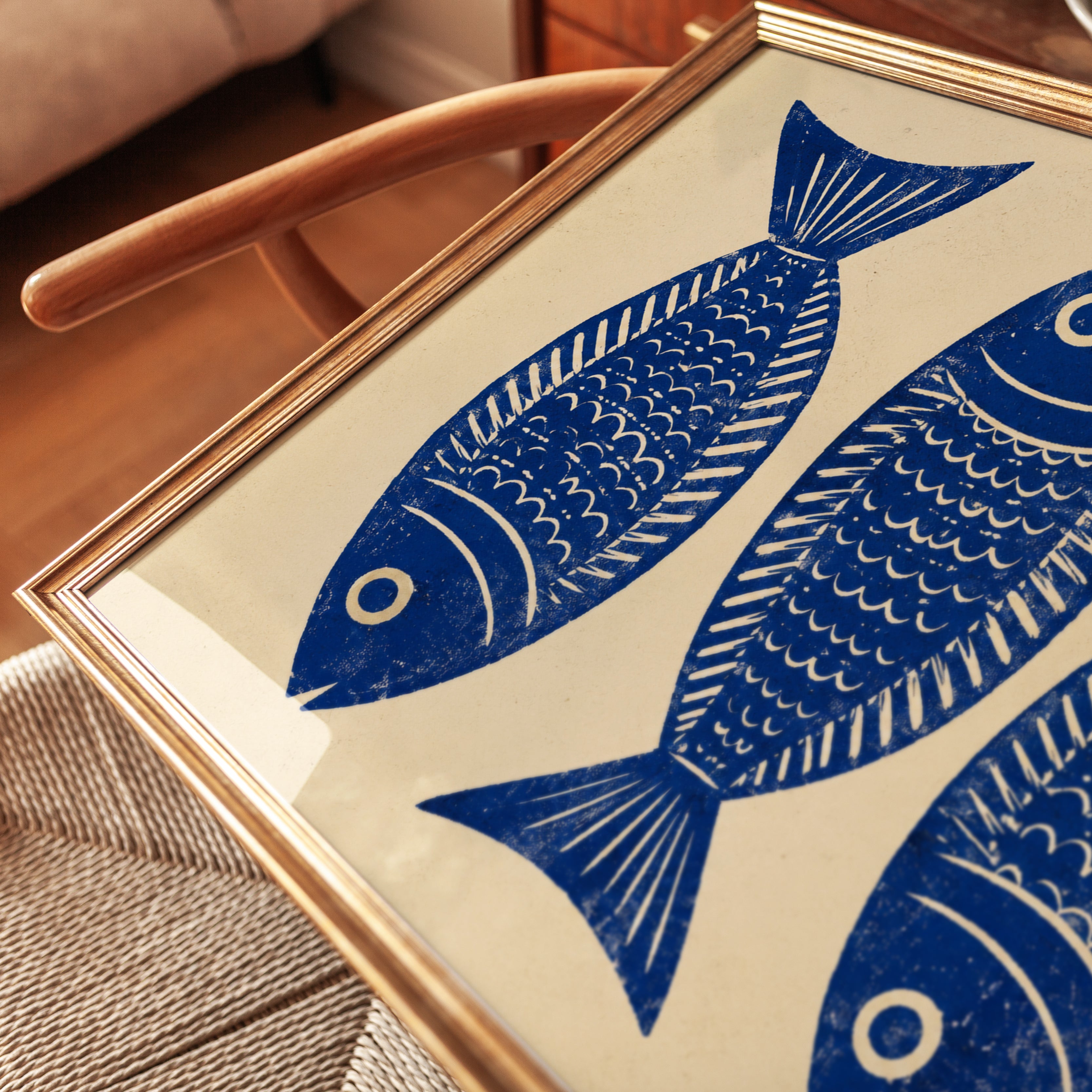 Nautical Fish Wall Art – Blue Coastal Print - detail