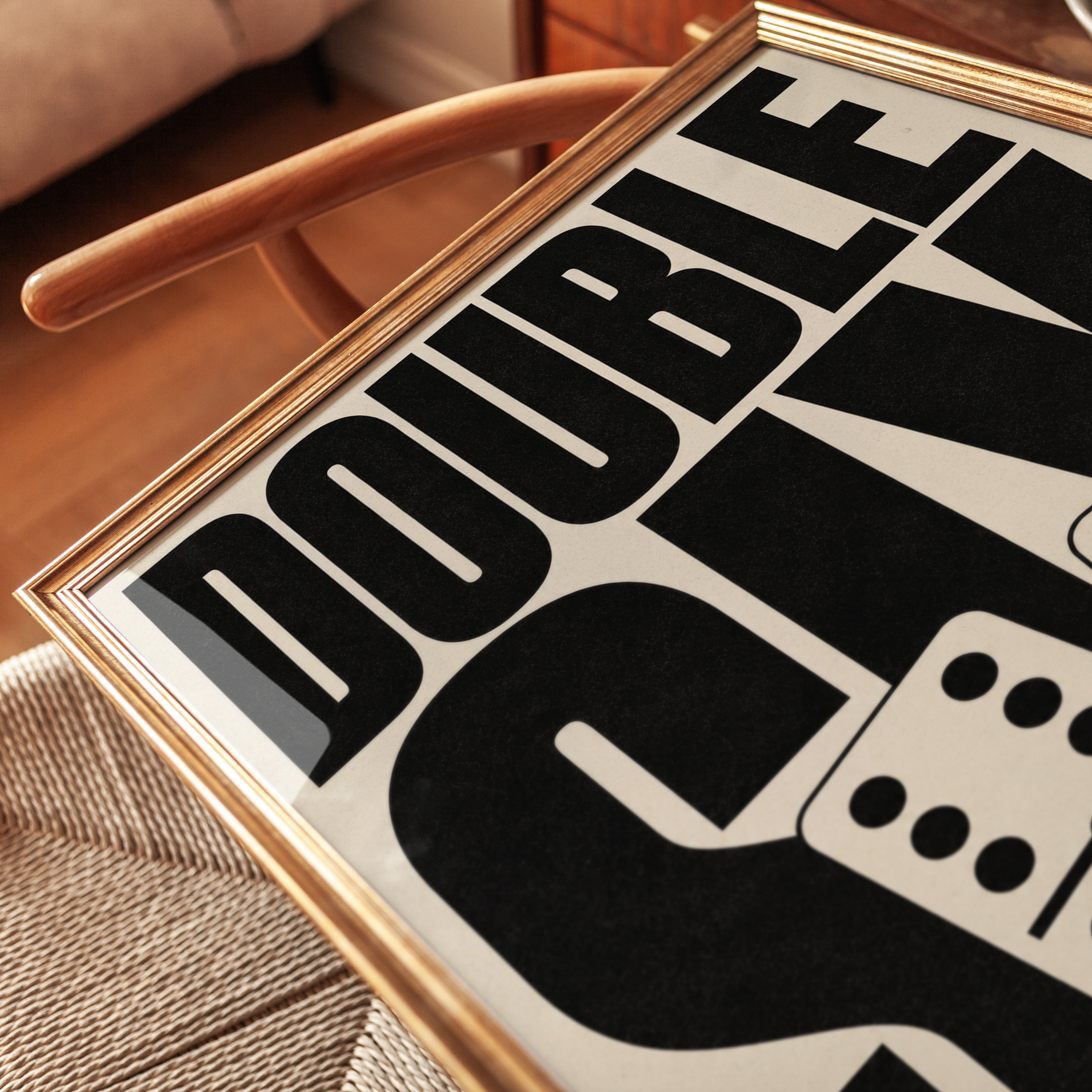 Double Six Dominoes Print: Bold Black Typography Wall Art - detail