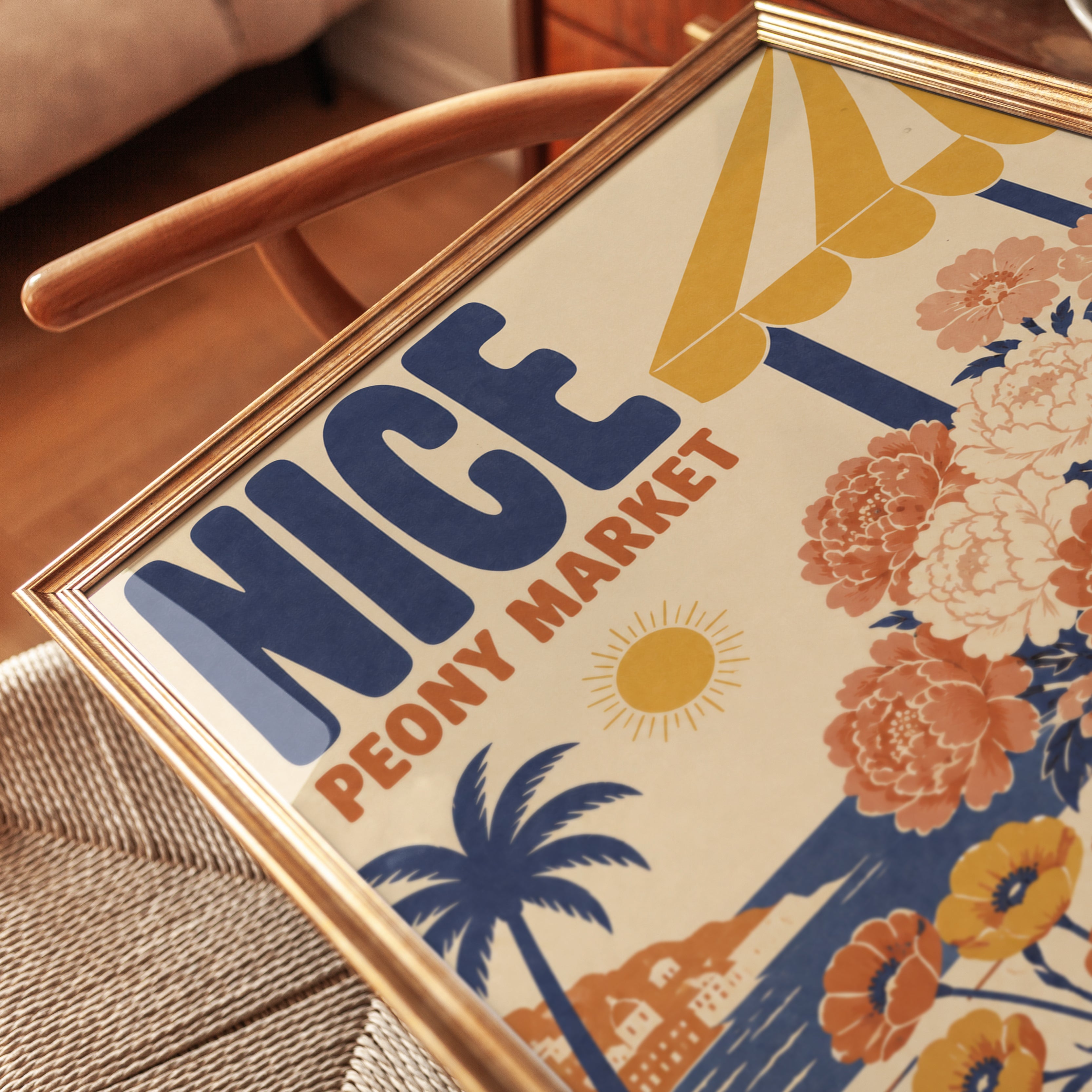 Vintage Nice France Poster: Peony Market - detail