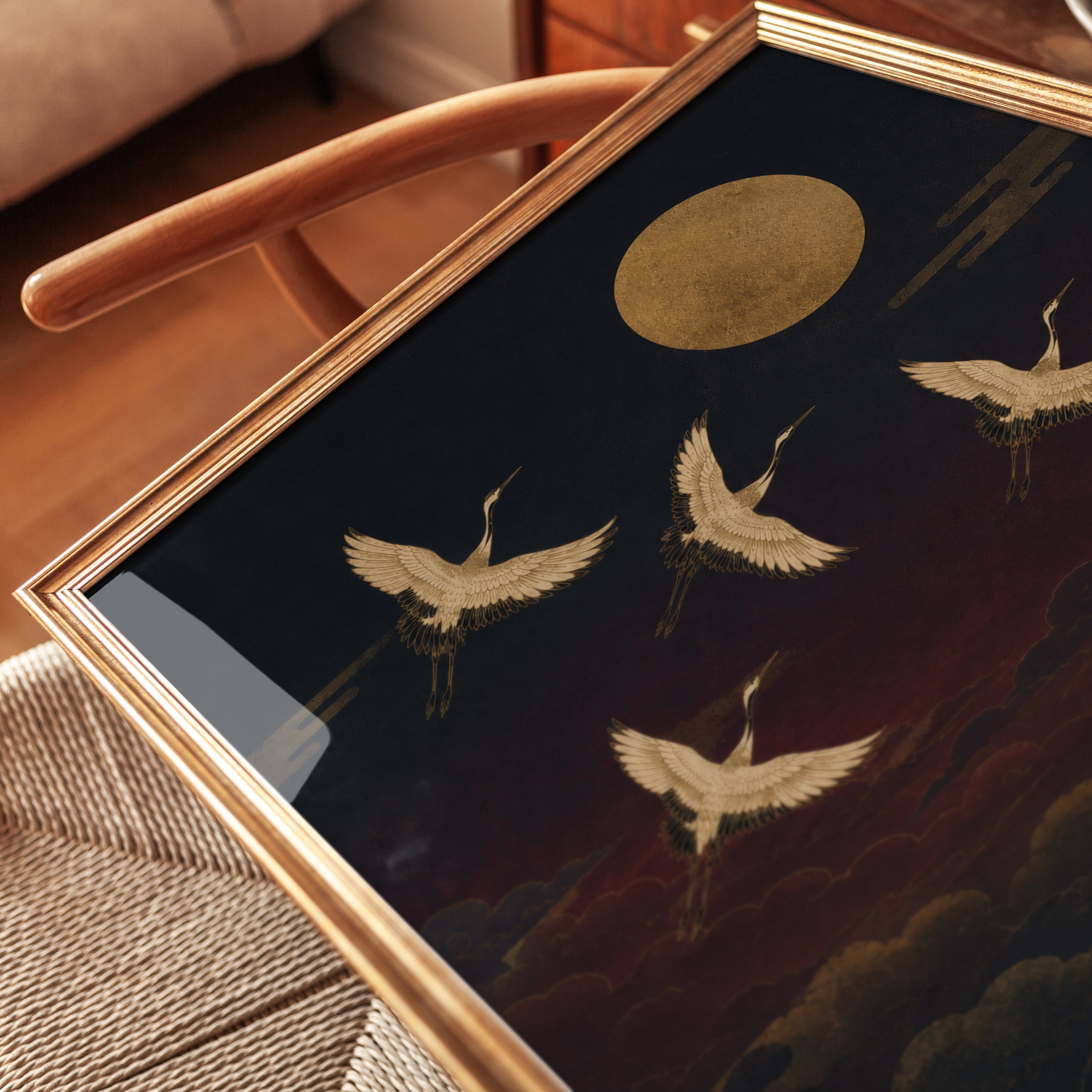Asian Inspired Crane Wall Art - detail