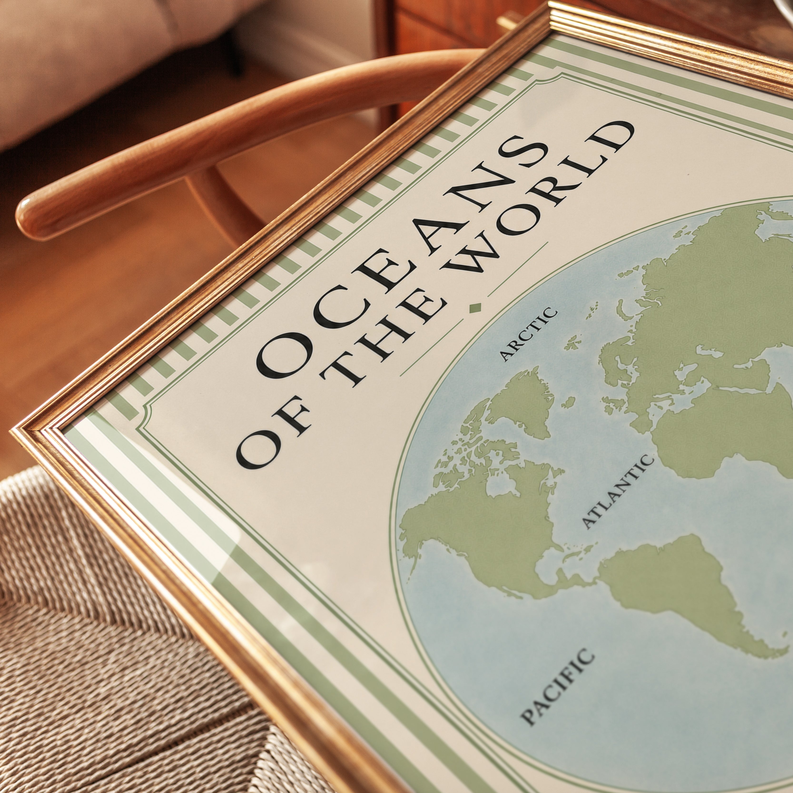 World Map Wall Art – Oceans of the World Print - detail