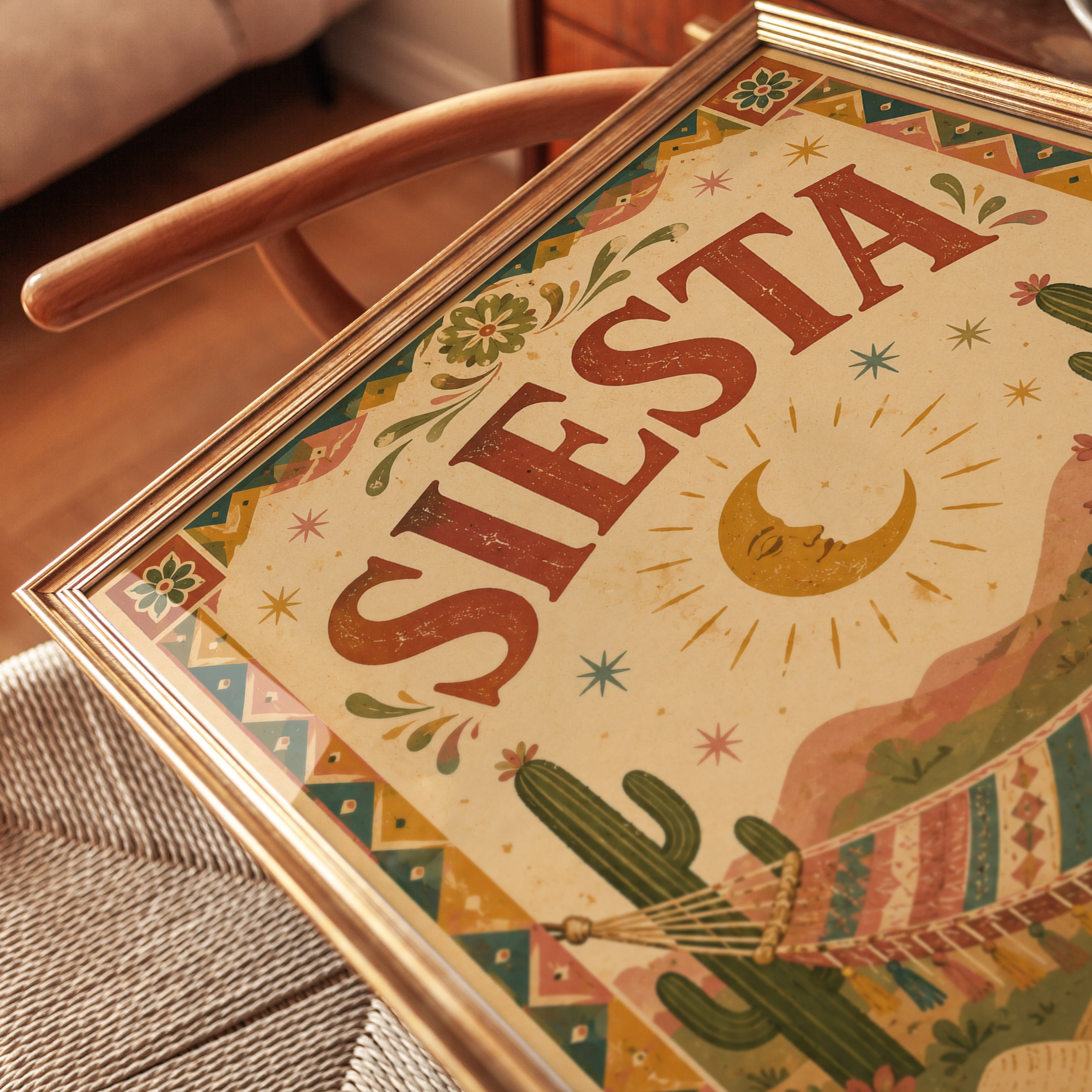 Siesta Print: Bohemian Mexican Desert Art (Living Room or Bedroom) - detail
