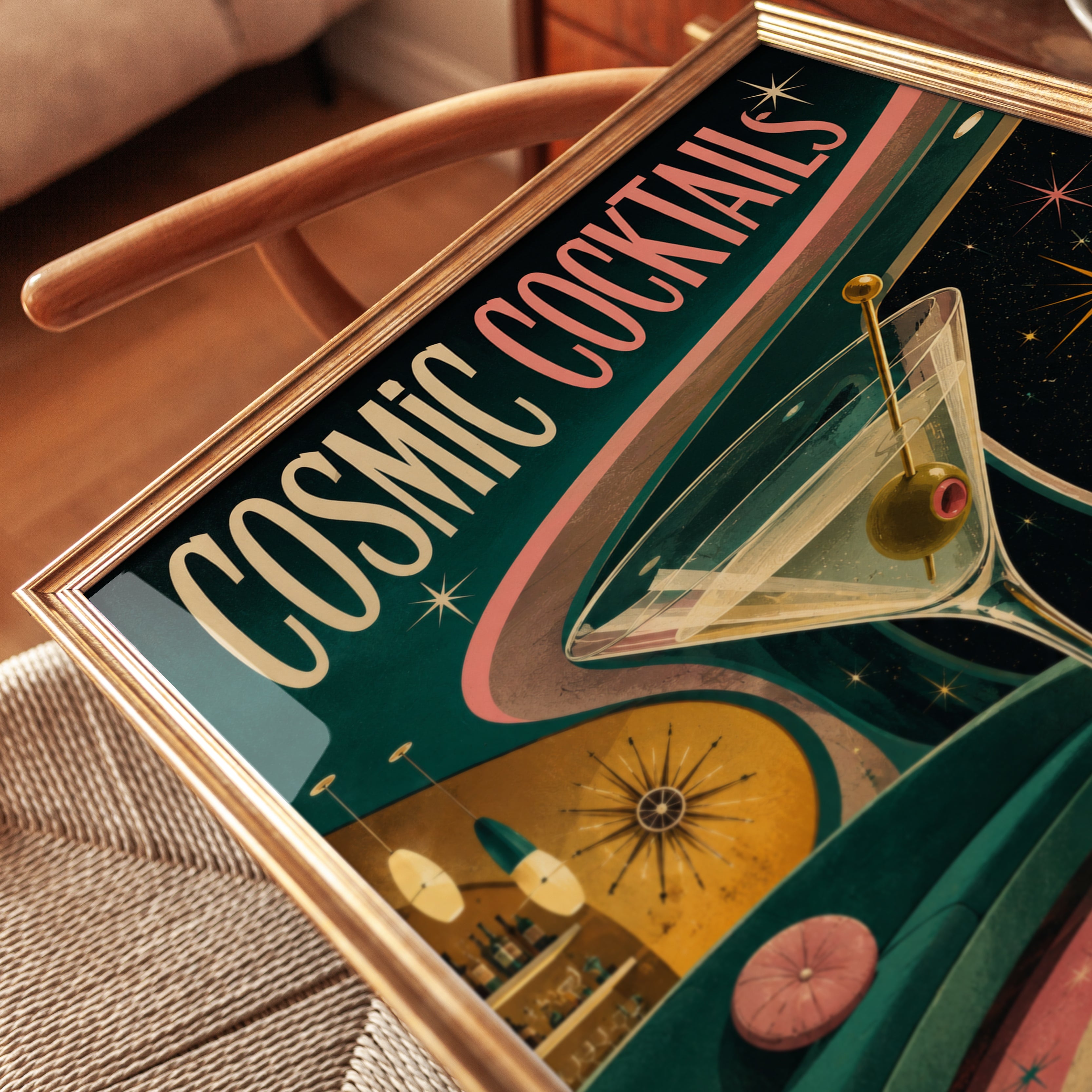 Retro Cocktail Poster – Mid Century Bar Wall Art - detail