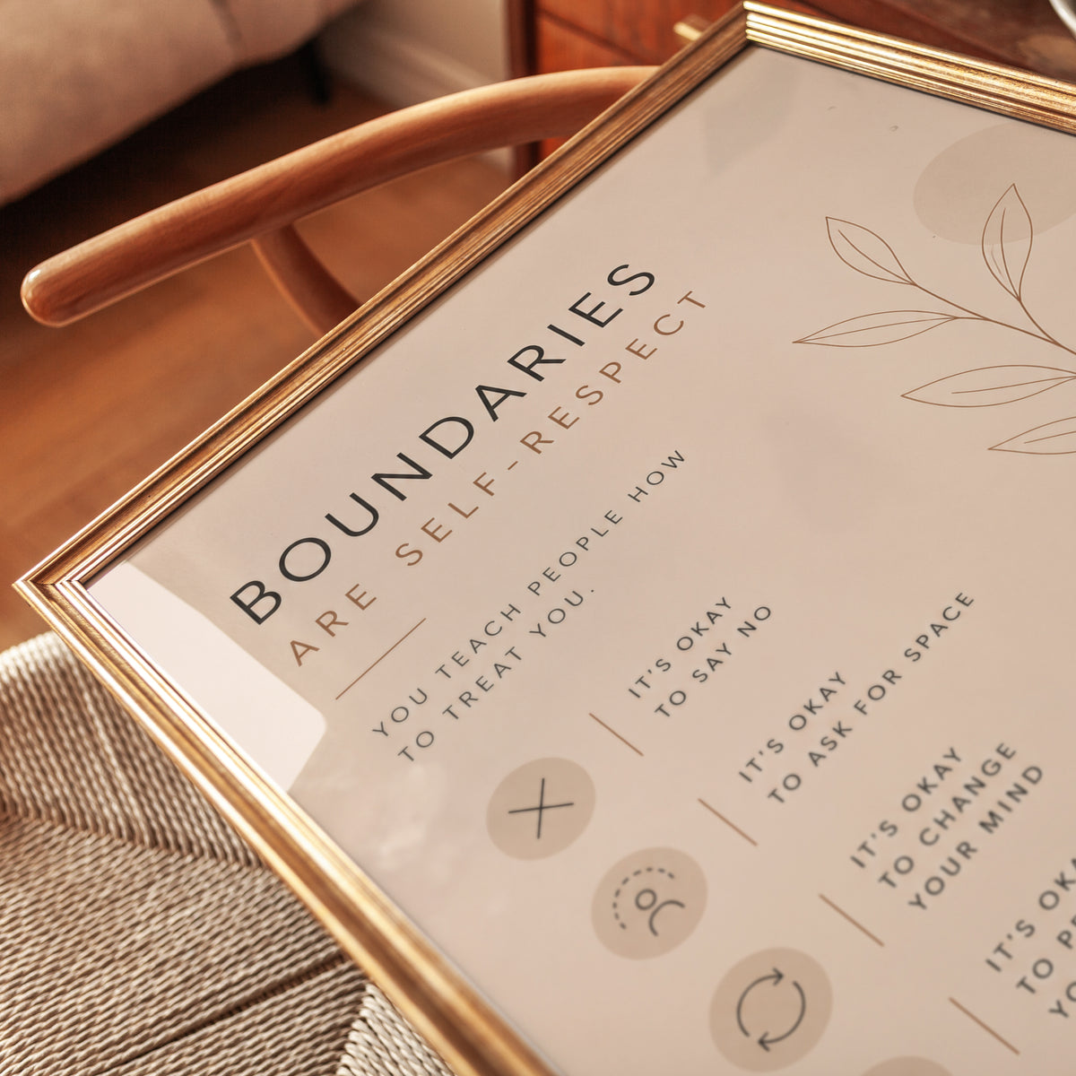 Boundaries Are Self-Respect Print: Minimalist Beige Typography Art - detail