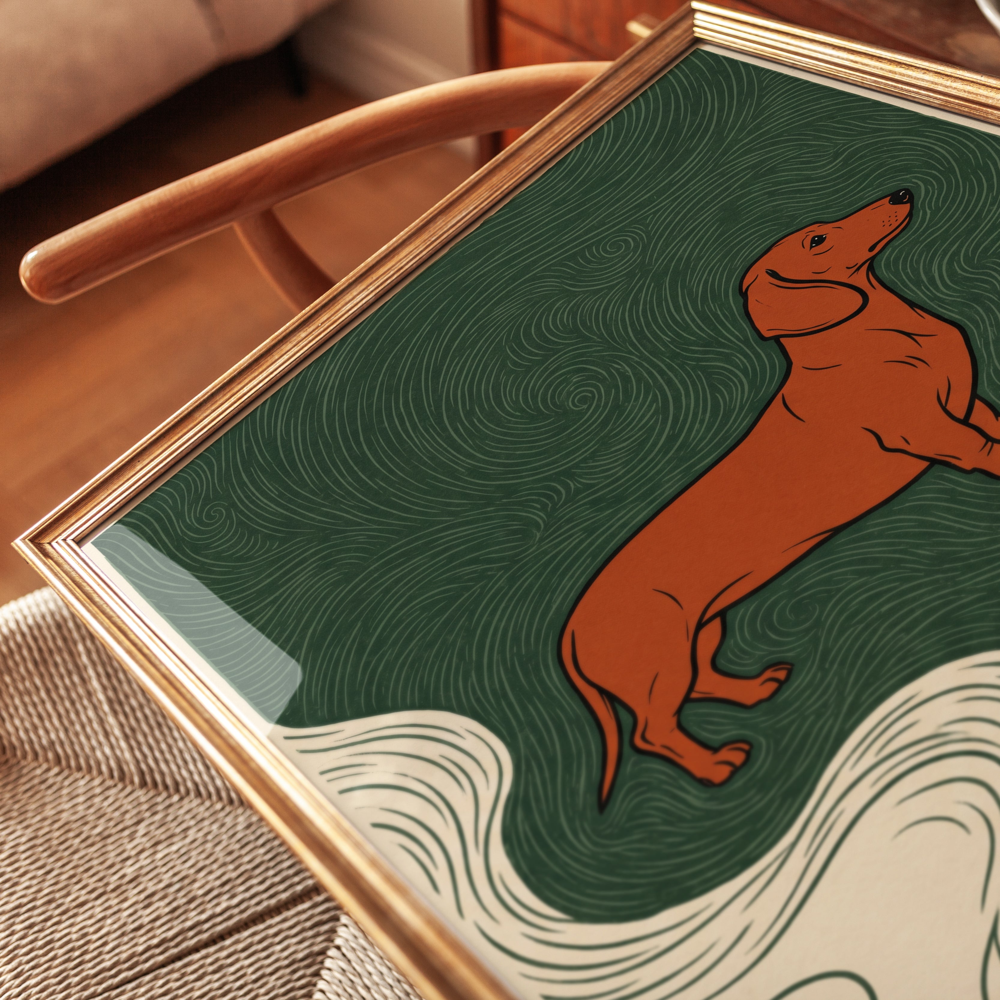 Dachshund Wall Art: Japanese Woodblock Style - detail