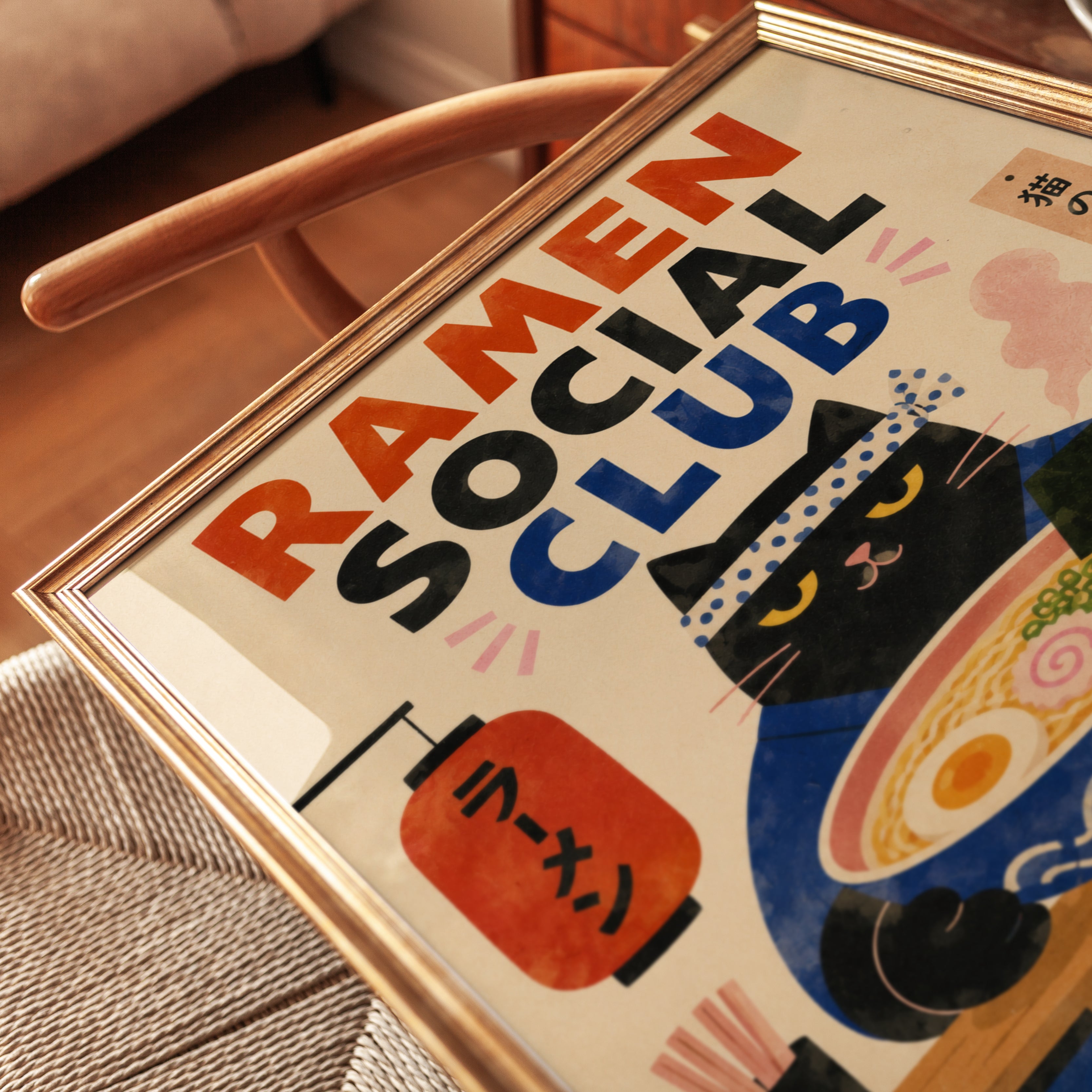 Ramen Wall Art – Japanese Cat Print - detail