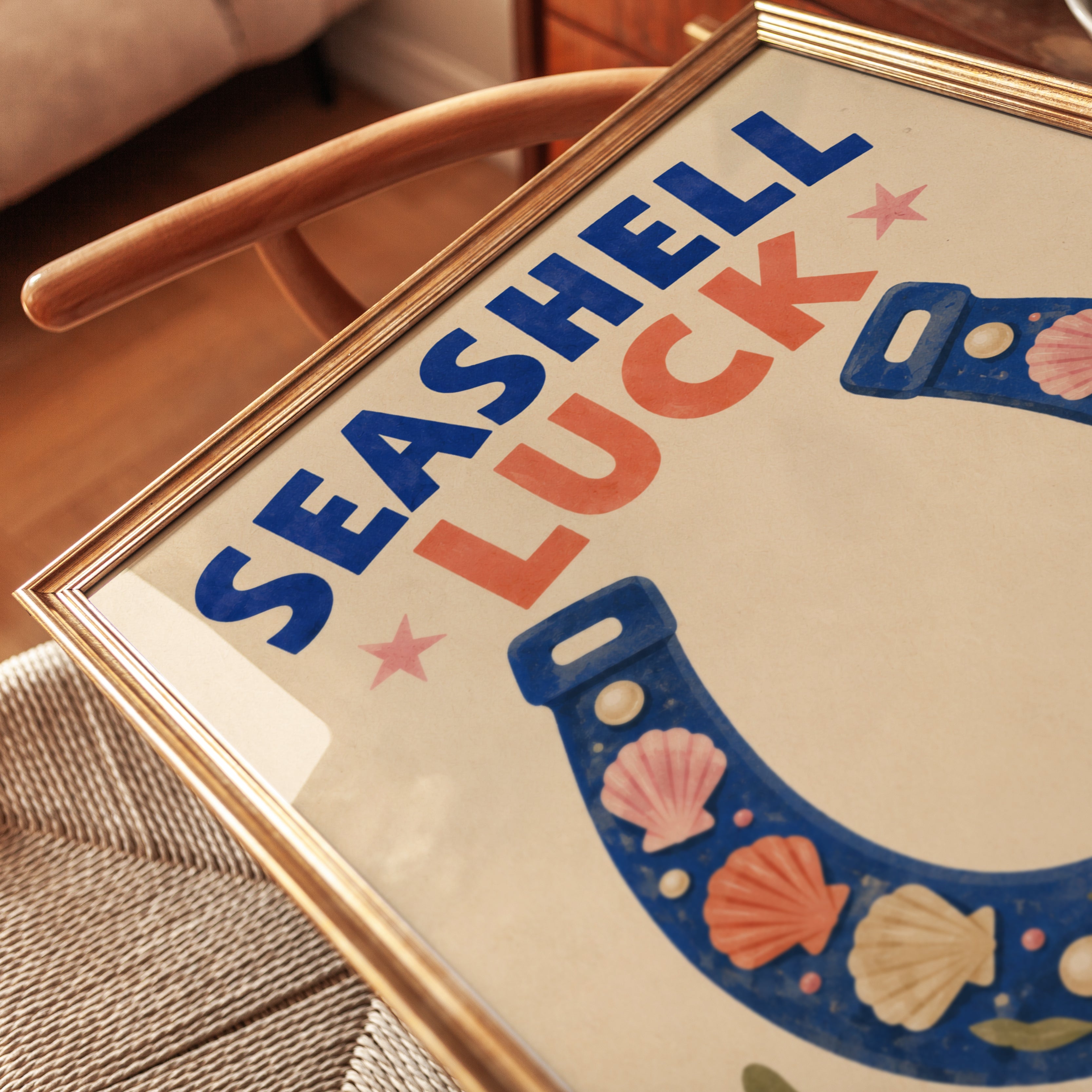 Seashell Wall Art – Coastal Luck Print - detail