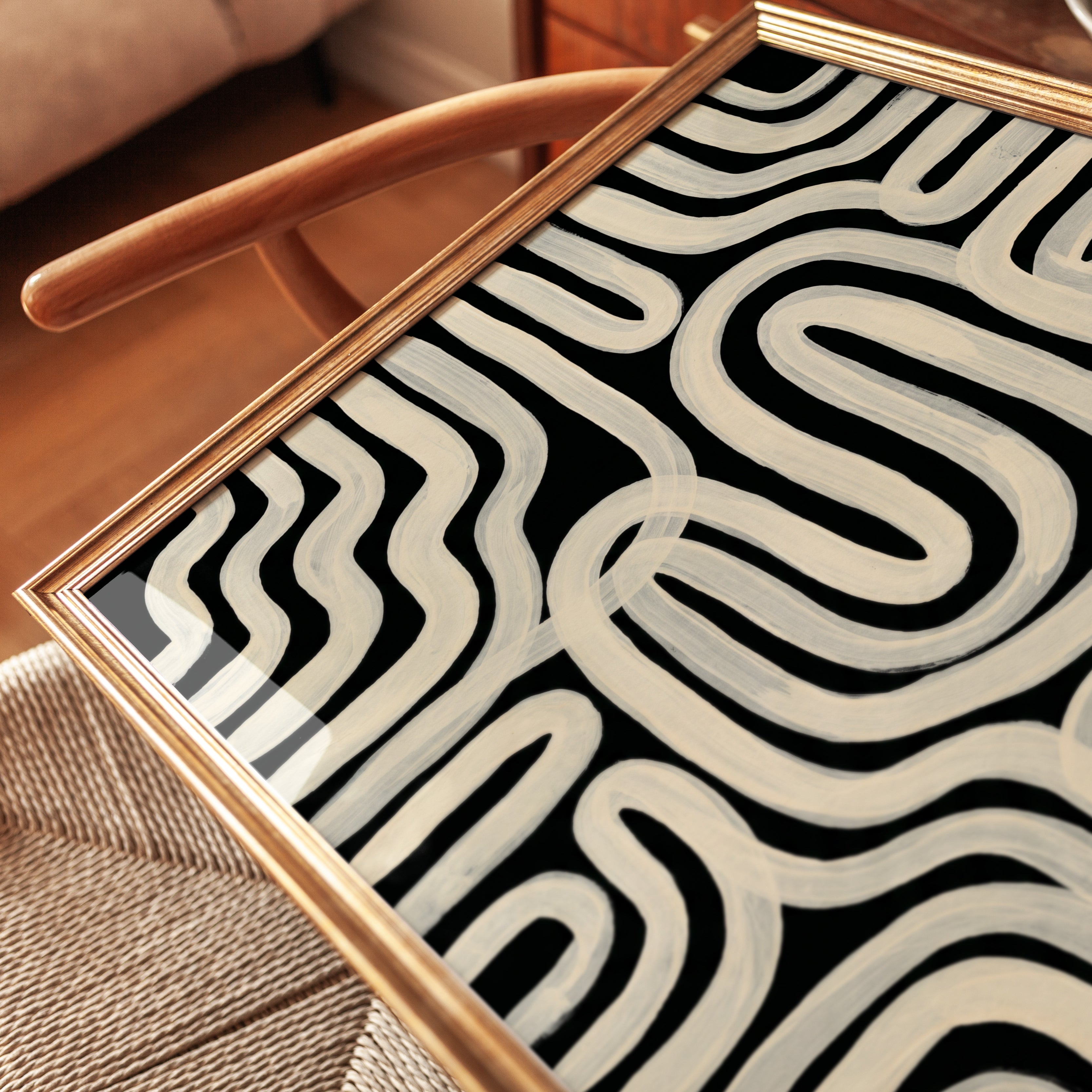 Modern Abstract Wall Art: Black and White Curves - detail
