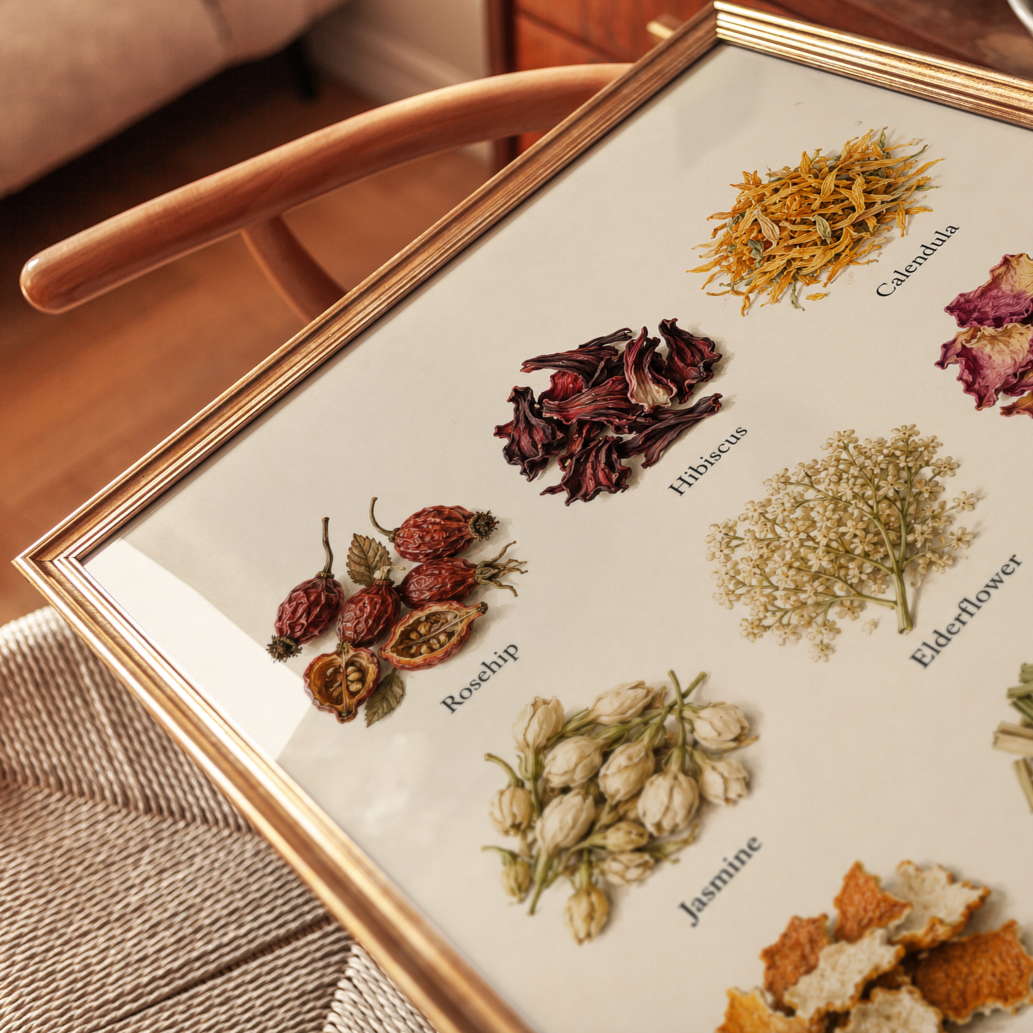 Botanical Tea Herbs Collection: Apothecary Wall Art Print - detail