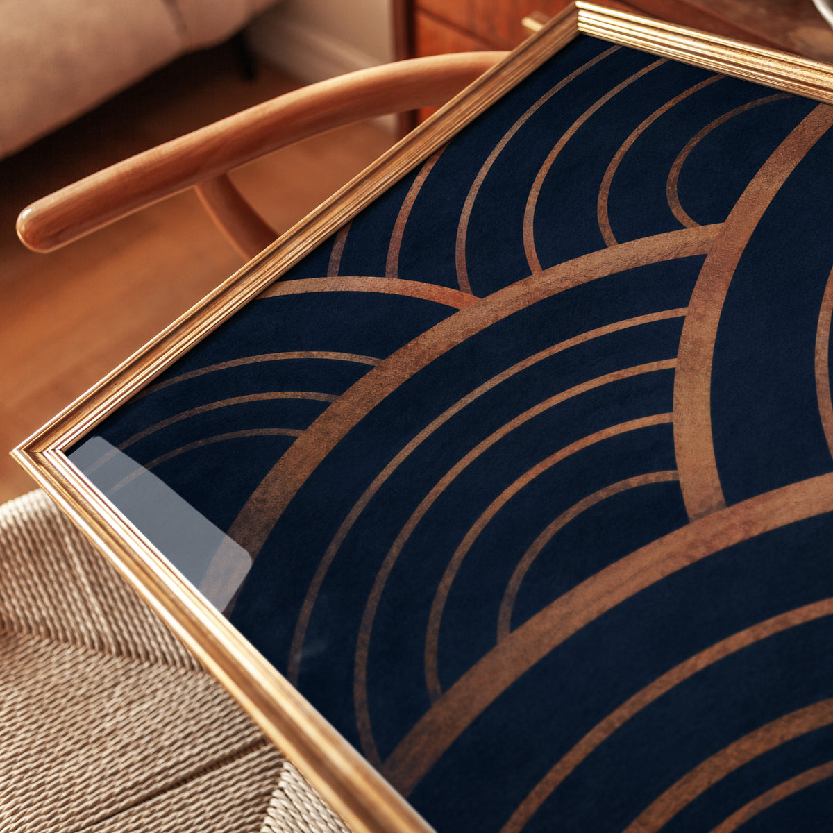 Geometric Wave Print: Navy and Copper Art Deco (Unframed) - detail
